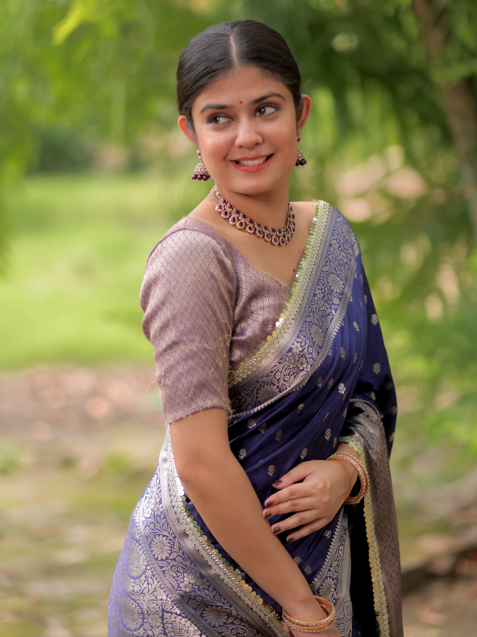 Banarasi Silk Saree With Buti Weaving & Lace Border- Blue