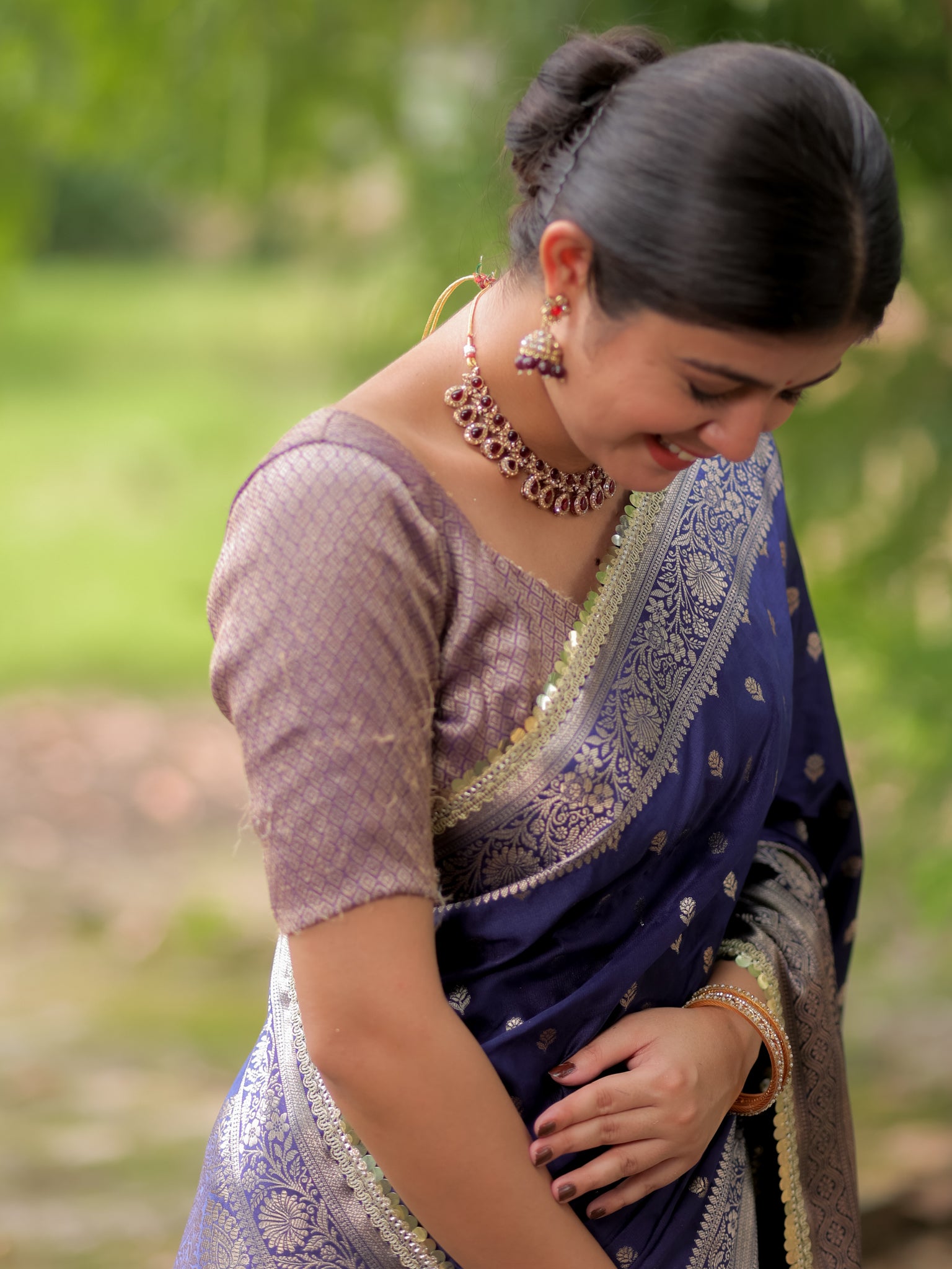 Banarasi Silk Saree With Buti Weaving & Lace Border- Blue