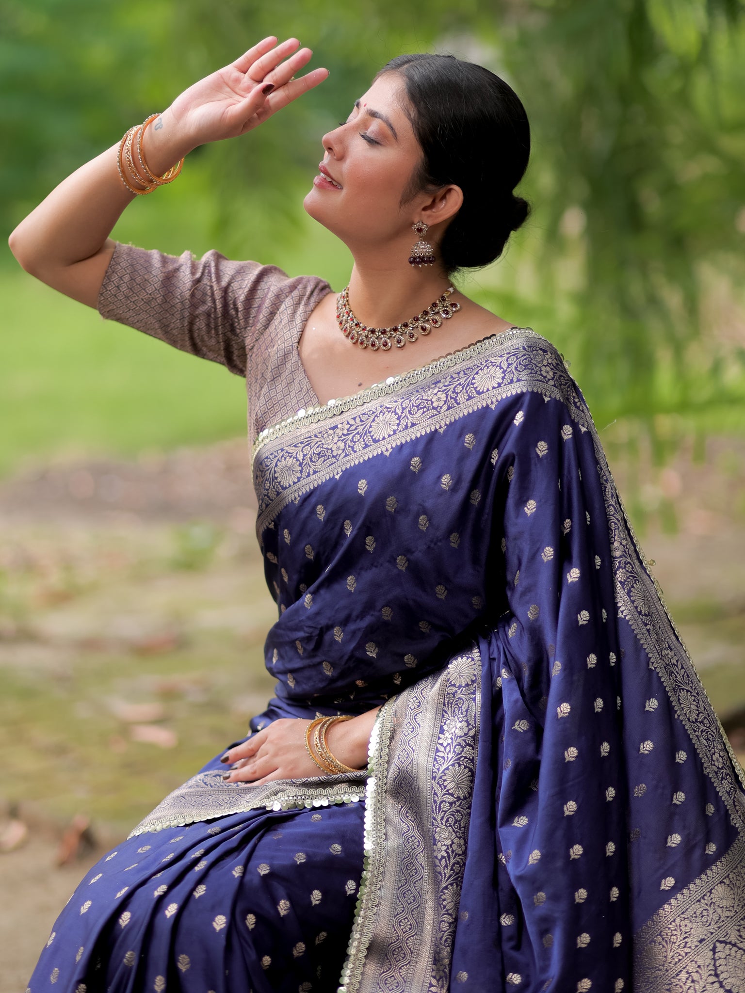 Banarasi Silk Saree With Buti Weaving & Lace Border- Blue
