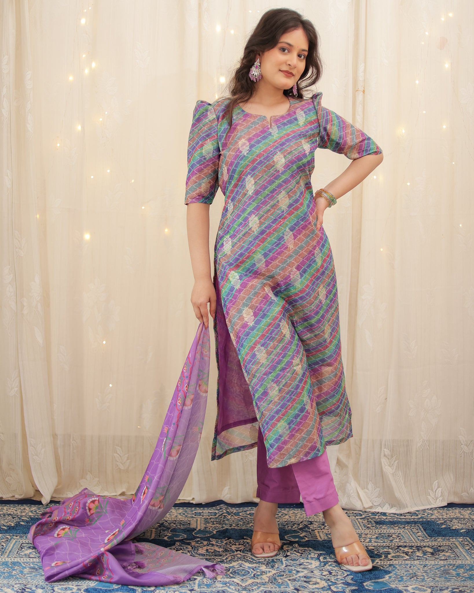 Readymade Banarasi Silk Salwar Kameez with Dupatta- Lavender
