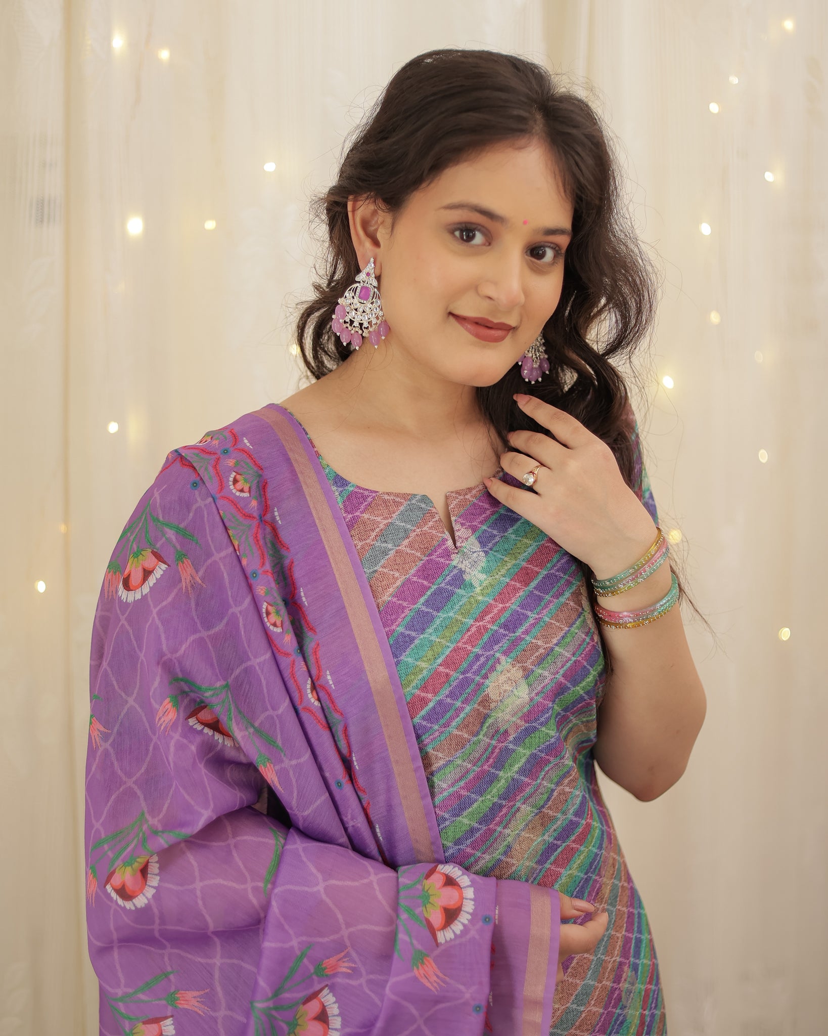 Readymade Banarasi Silk Salwar Kameez with Dupatta- Lavender