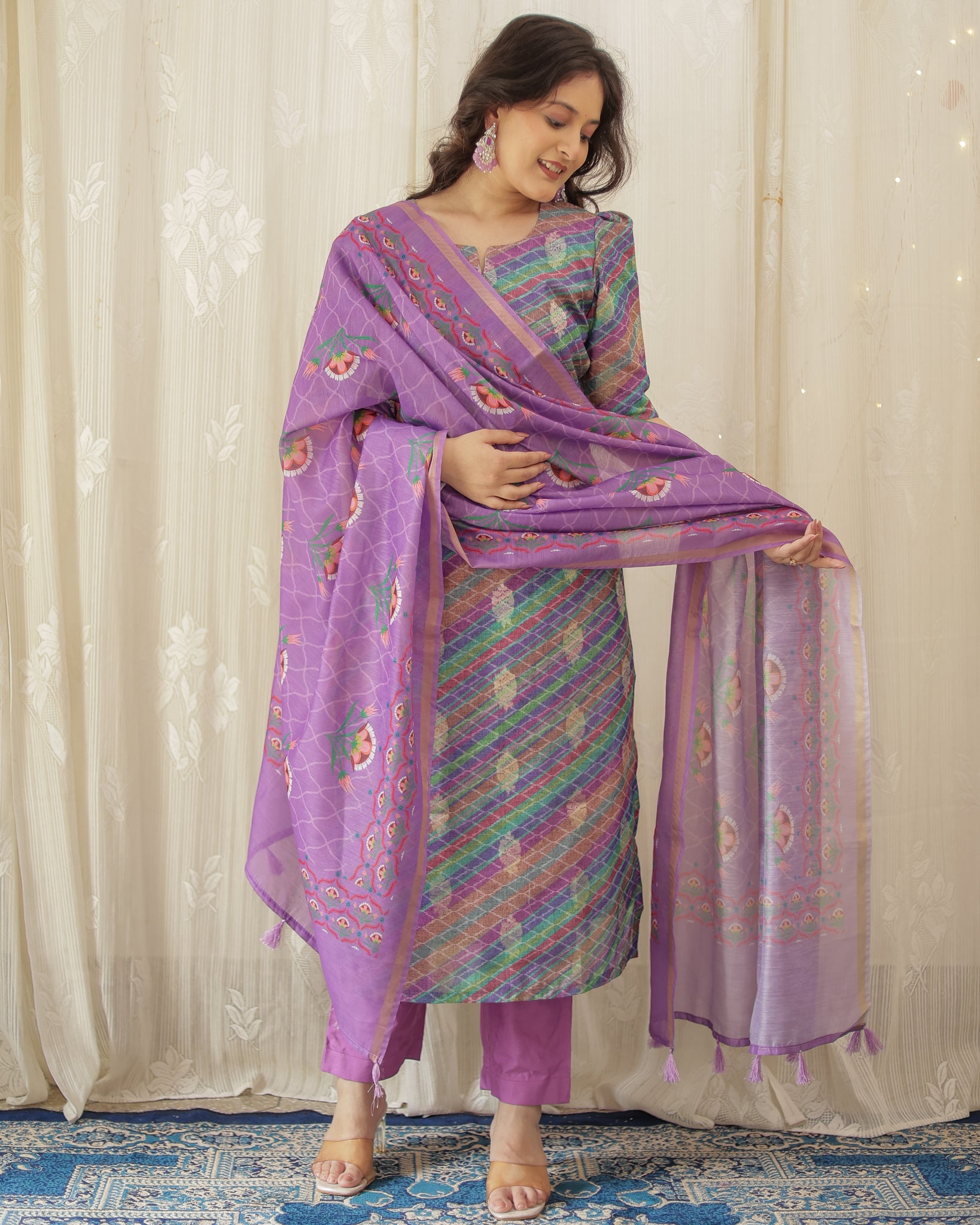 Readymade Banarasi Silk Salwar Kameez with Dupatta- Lavender