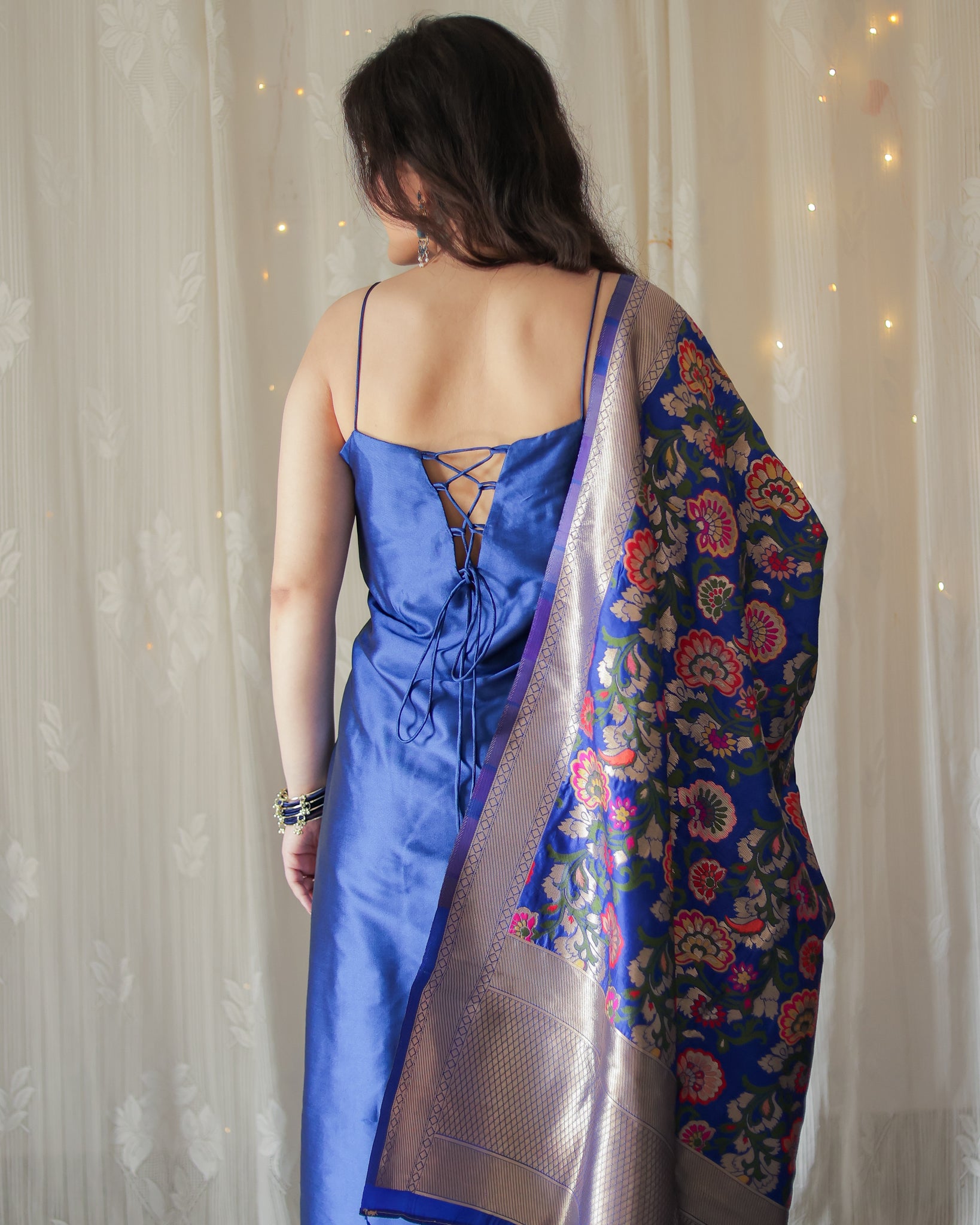 Readymade Banarasi Plain Salwar Kameez with Tilfi Dupatta- Blue