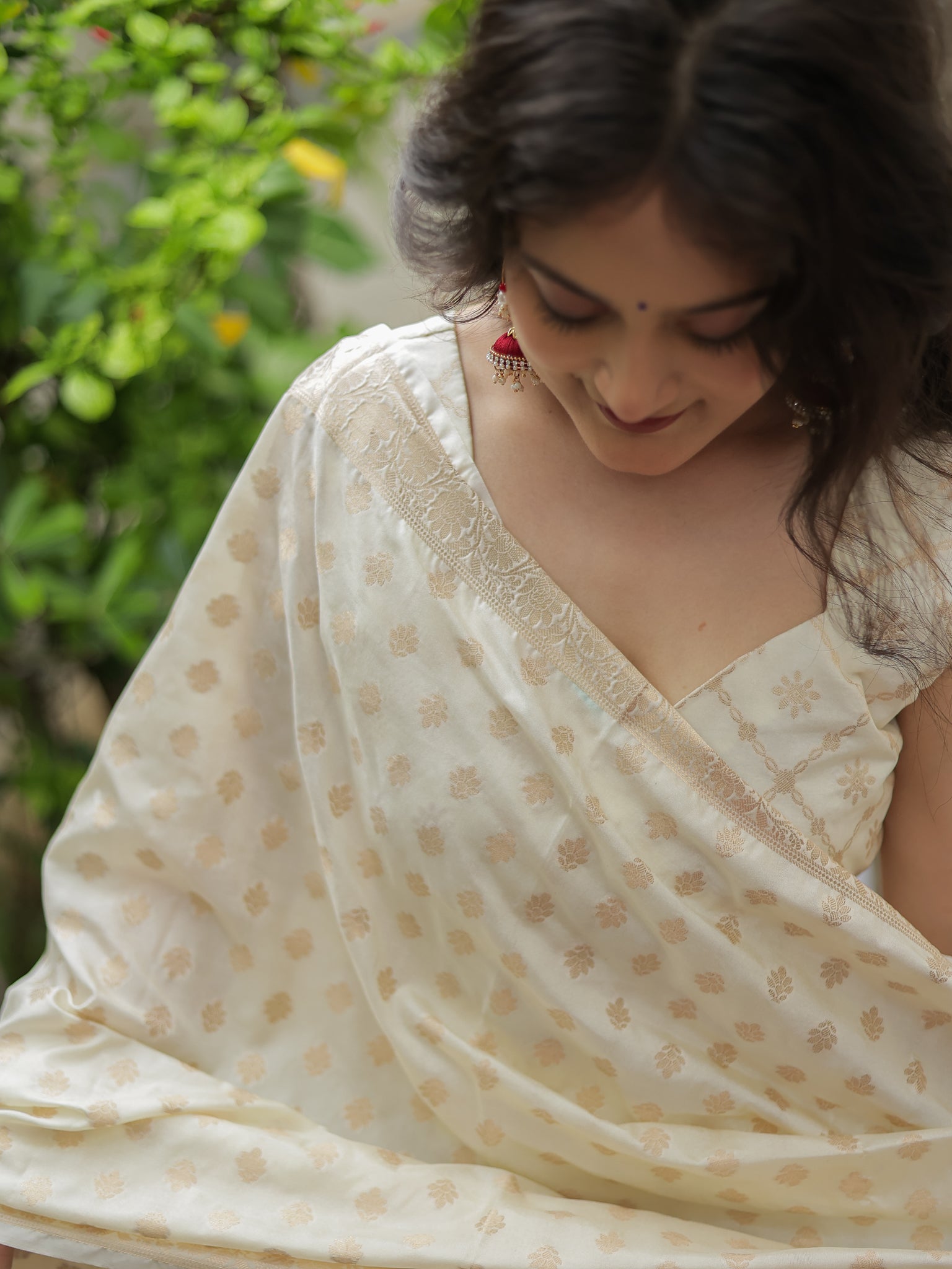 Readymade Banarasi Cotton Silk Salwar Kameez with Dupatta- Off White