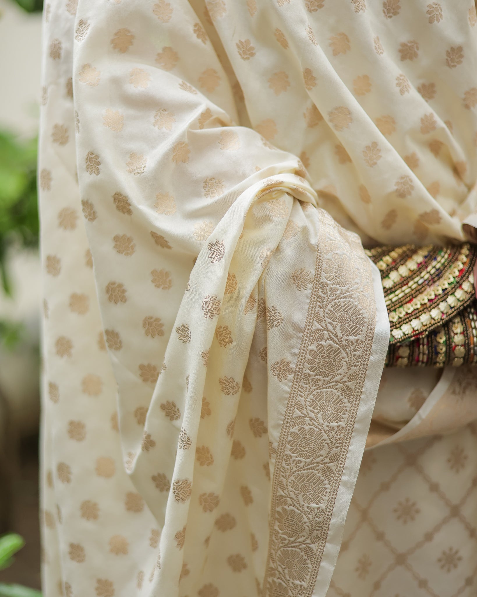Readymade Banarasi Cotton Silk Salwar Kameez with Dupatta- Off White
