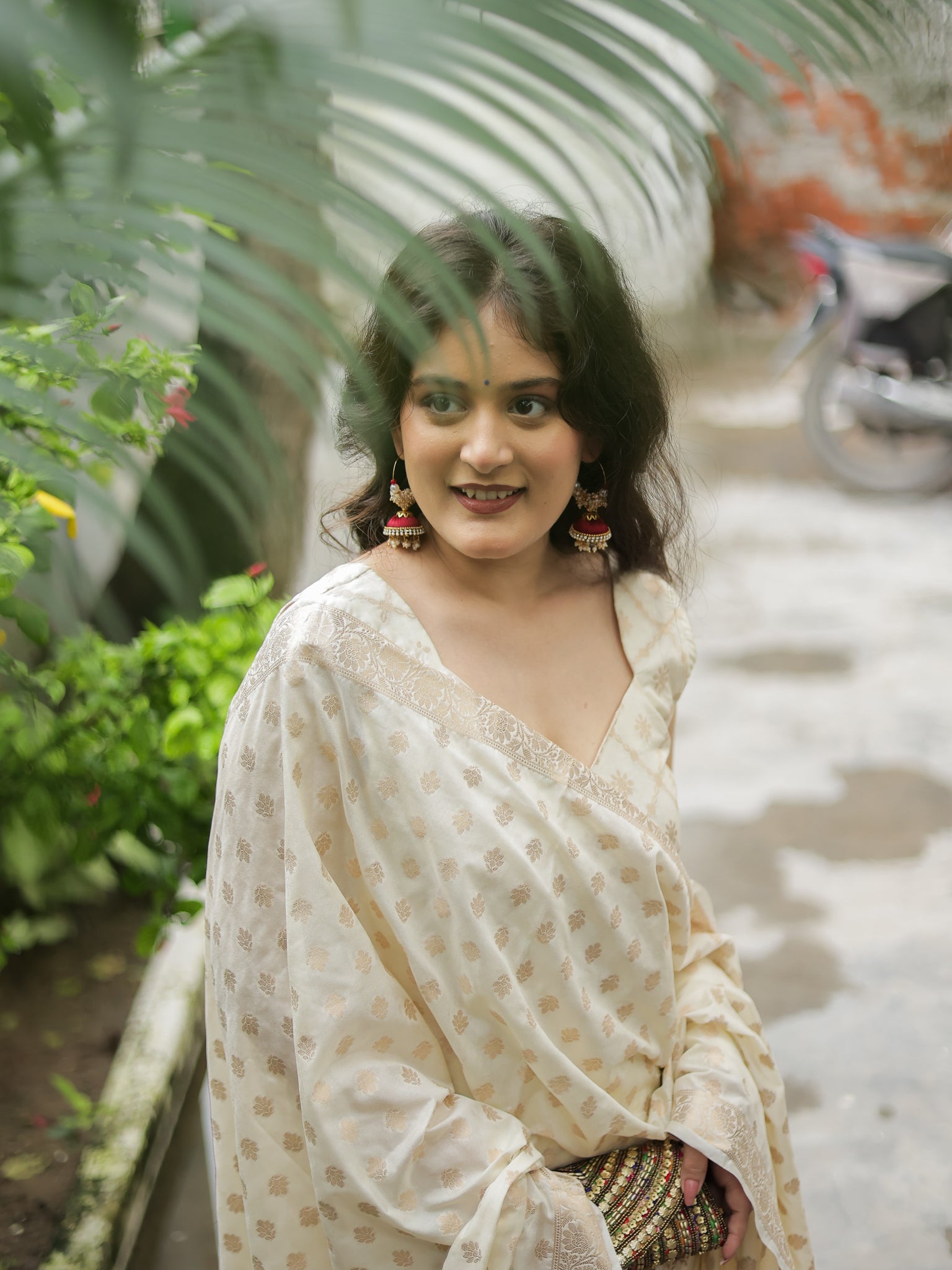 Readymade Banarasi Cotton Silk Salwar Kameez with Dupatta- Off White