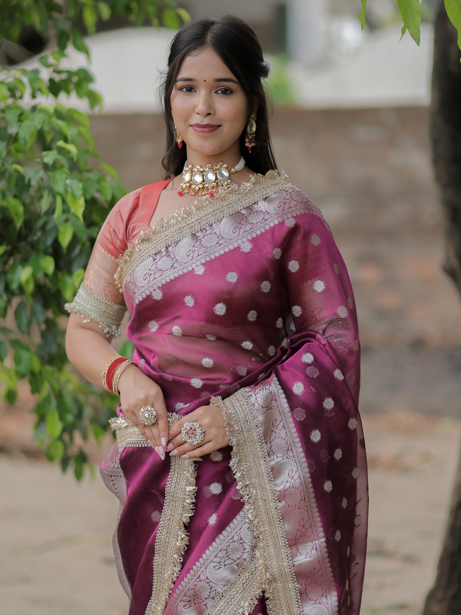 Banarasi Tissue Saree With Silver Zari & Border - Wine