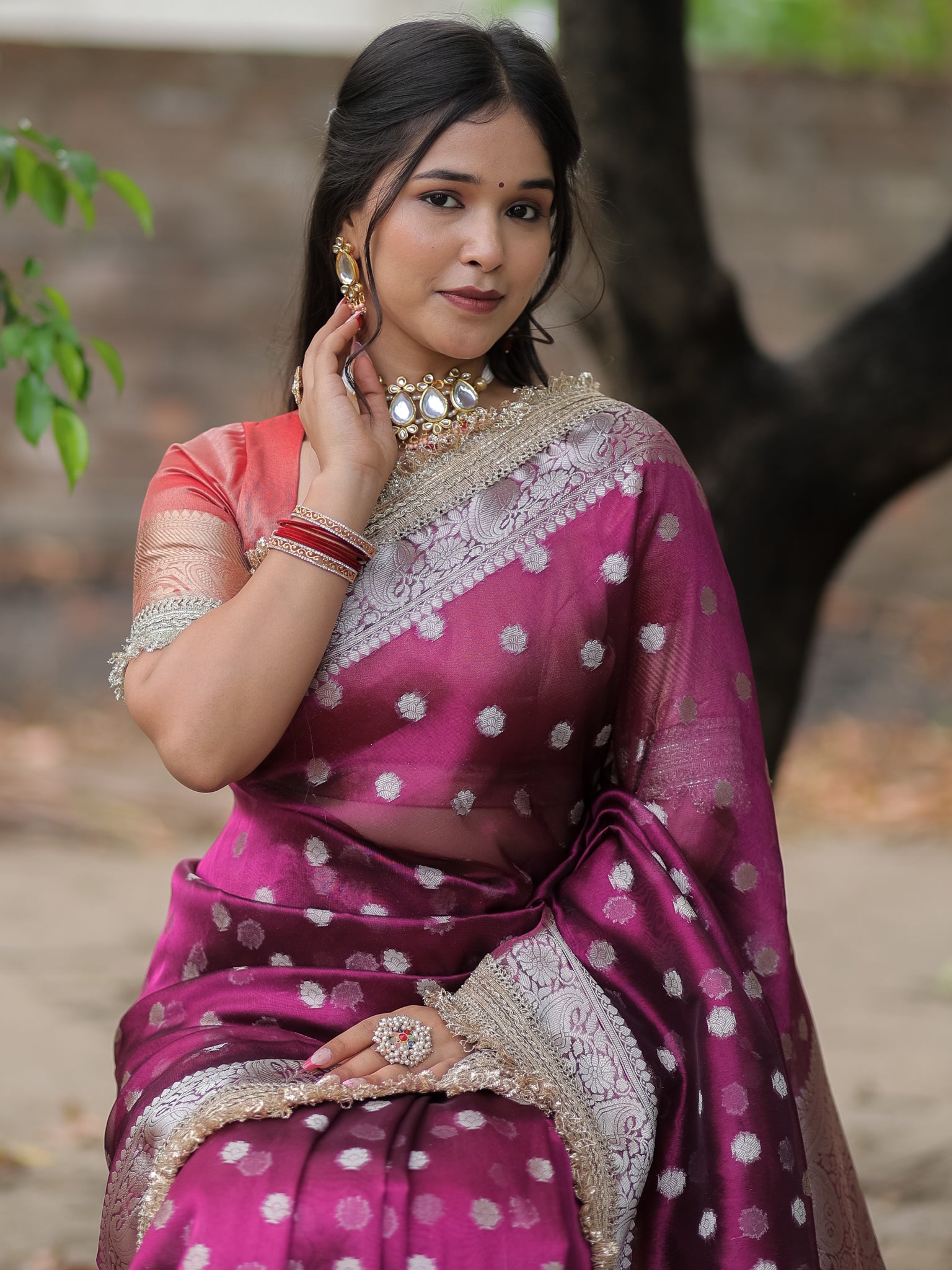 Banarasi Tissue Saree With Silver Zari & Border - Wine