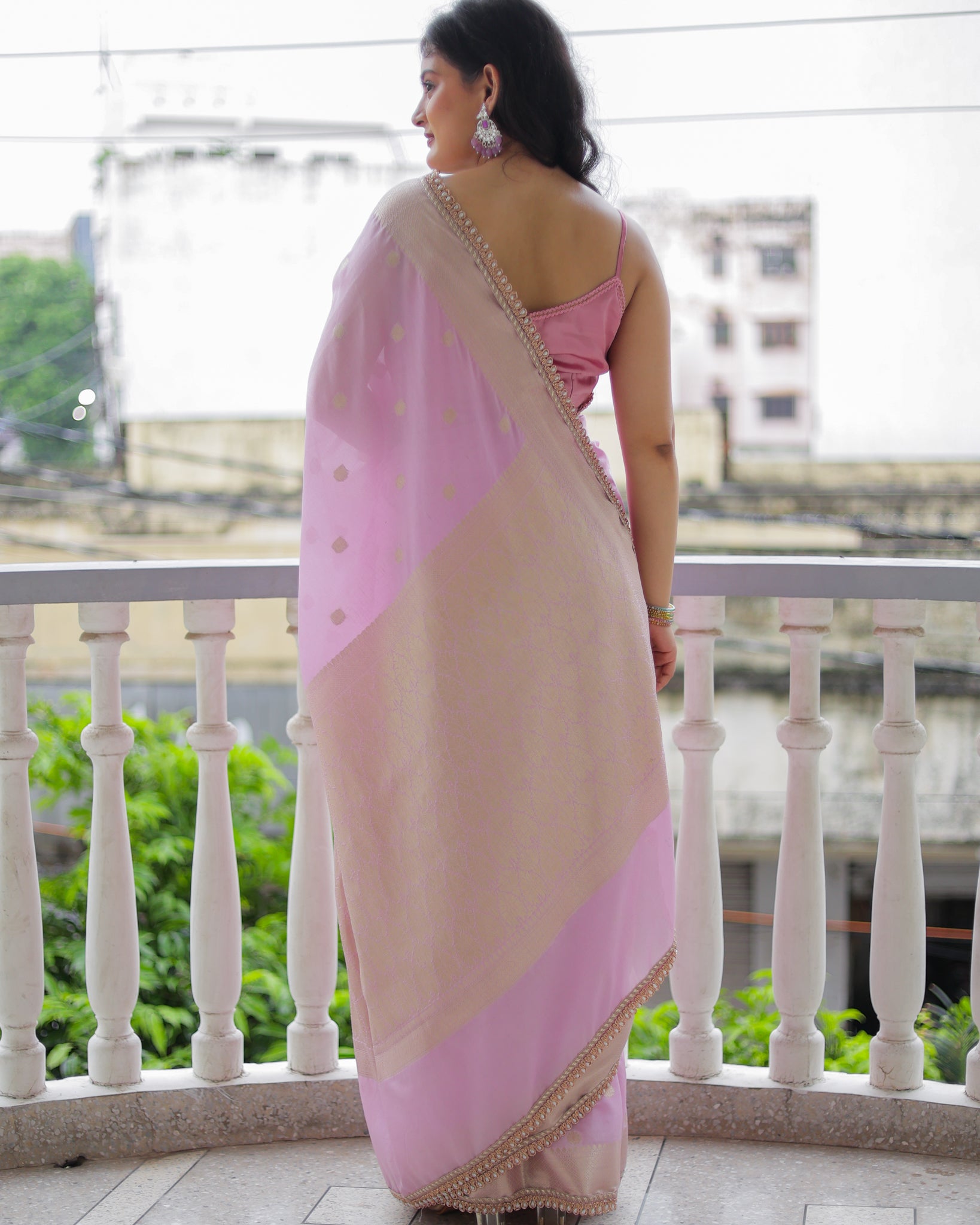 Banarasi Cotton Silk Saree With Zari Weaving & Lace Border- Lavender