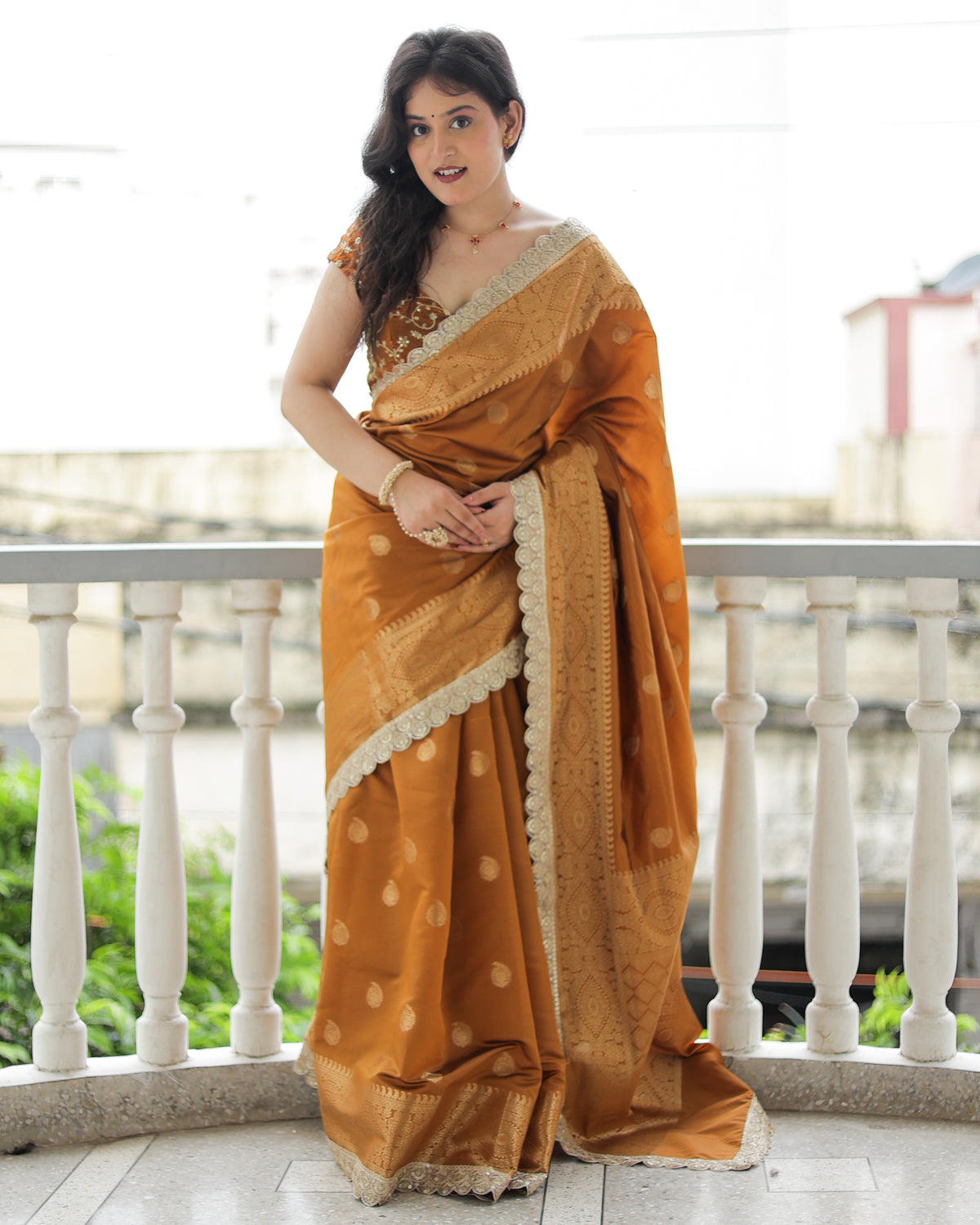 Banarasi Cotton Silk Saree with Lace Border- Mustard