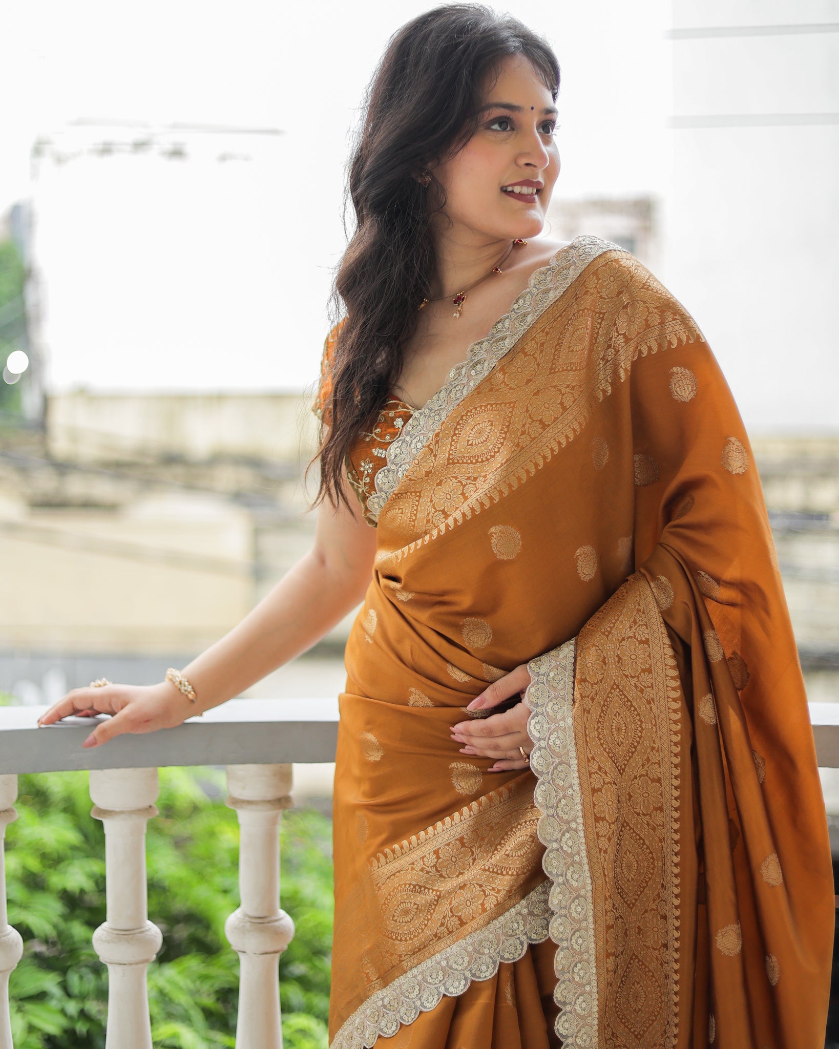 Banarasi Cotton Silk Saree with Lace Border- Mustard