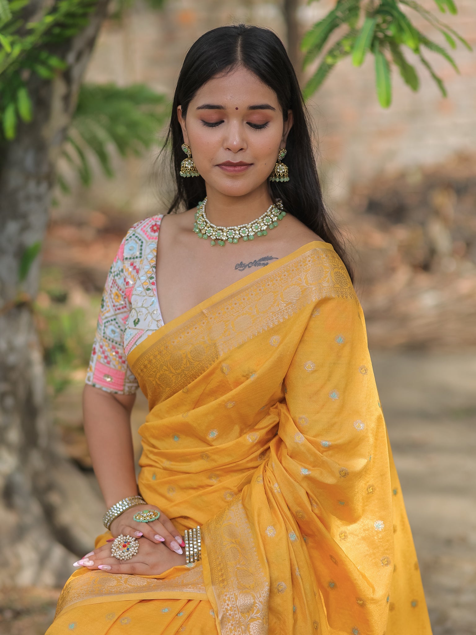 Banarasi Semi Silk Saree With Zari Weaving & Border- Yellow