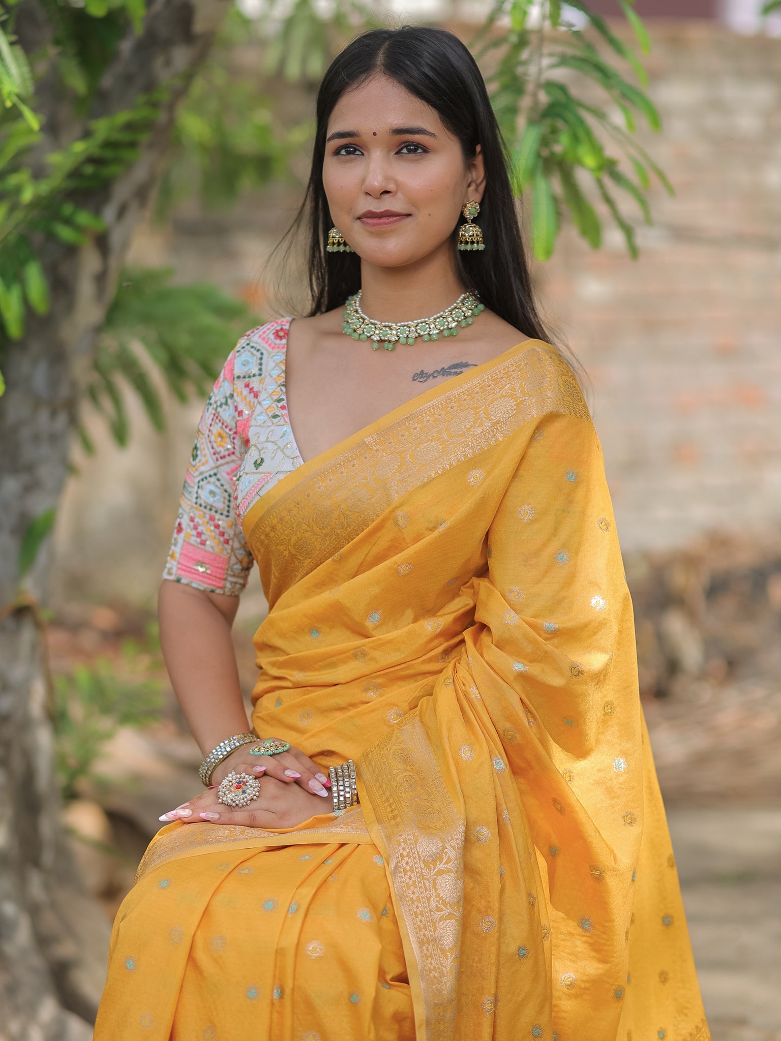 Banarasi Semi Silk Saree With Zari Weaving & Border- Yellow