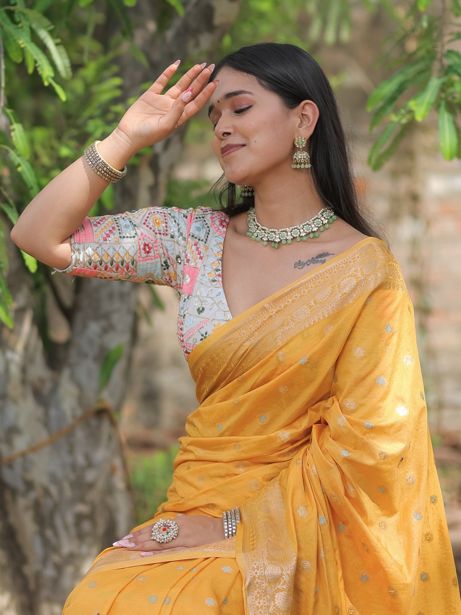 Banarasi Semi Silk Saree With Zari Weaving & Border- Yellow