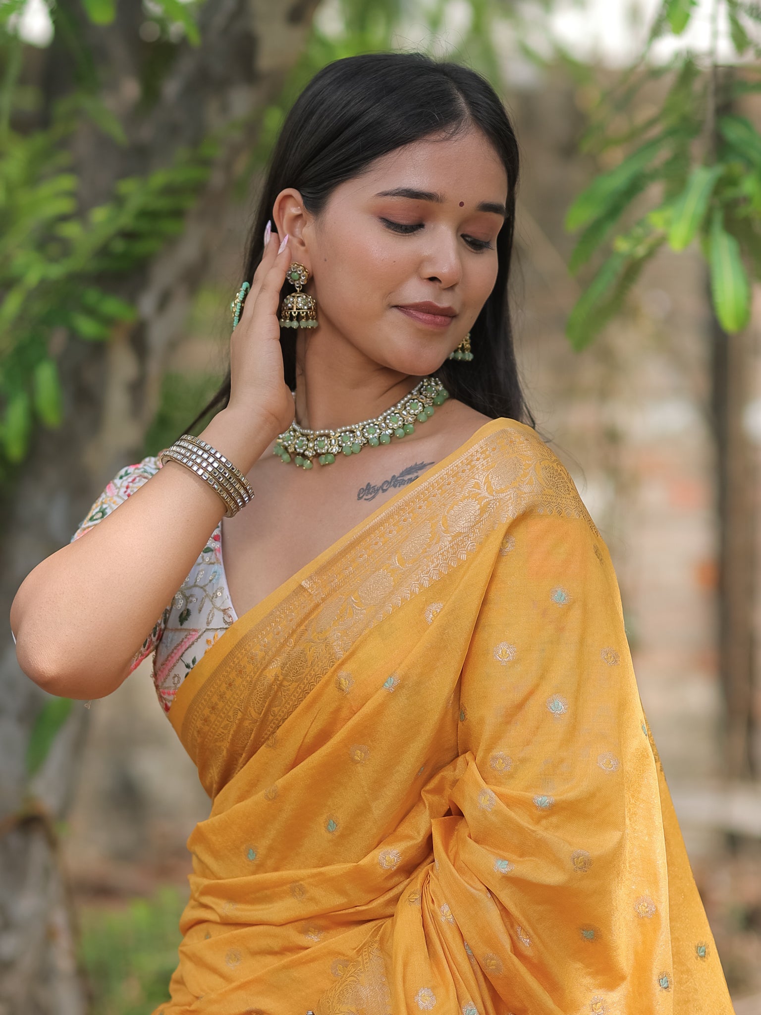 Banarasi Semi Silk Saree With Zari Weaving & Border- Yellow