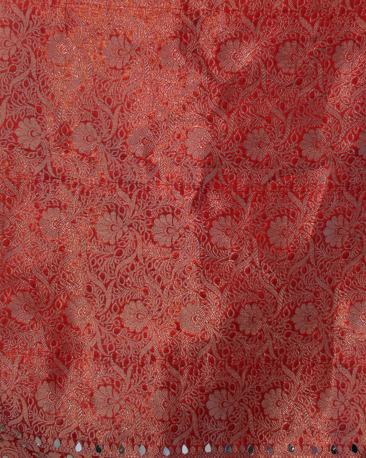 Banarasi Mirror Work Tissue Saree with Lace Border - Red
