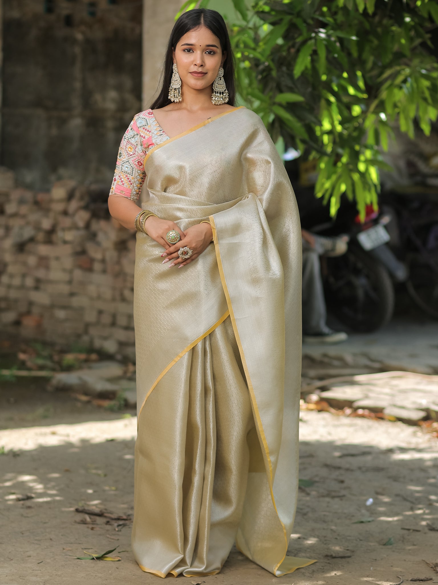 Banarasi Tissue Saree With Silver Weaving - Silver