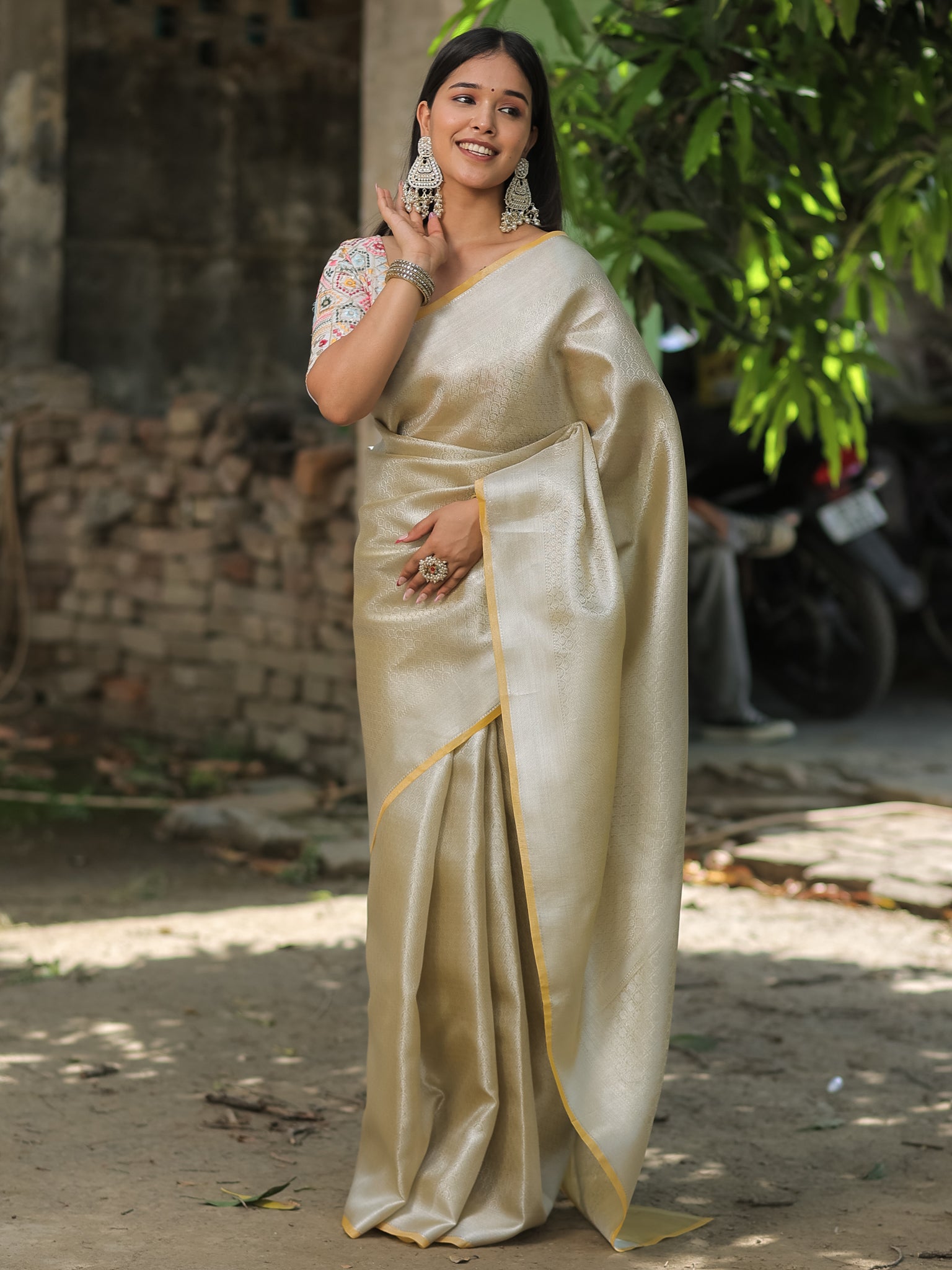 Banarasi Tissue Saree With Silver Weaving - Silver