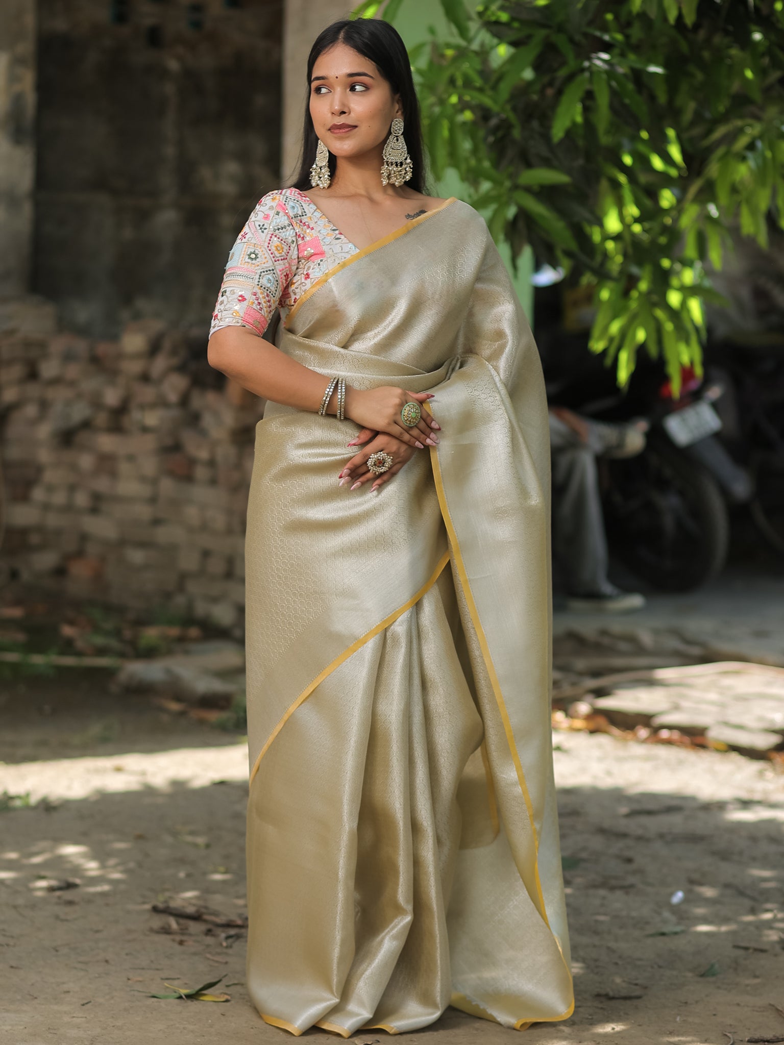 Banarasi Tissue Saree With Silver Weaving - Silver