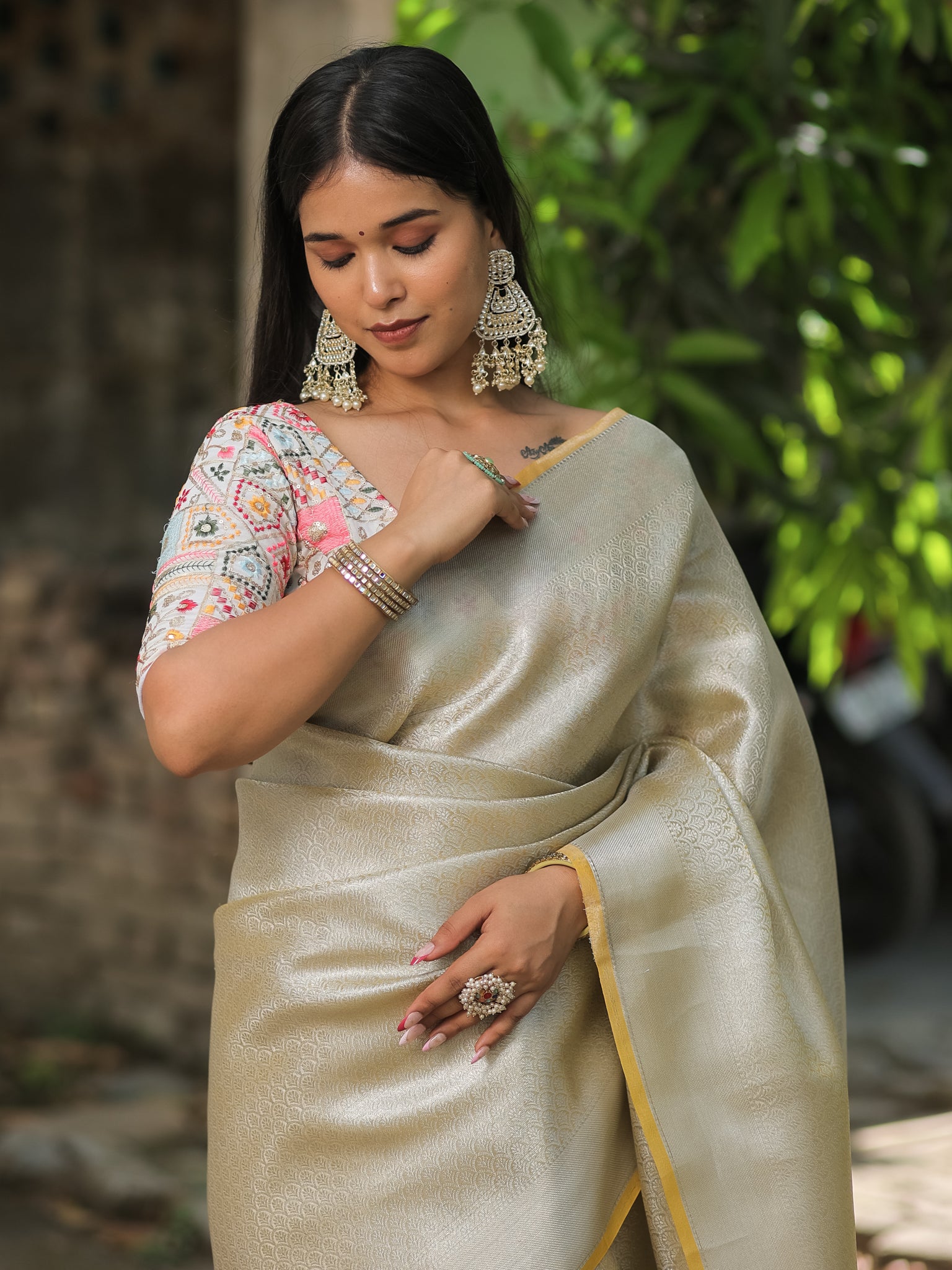 Banarasi Tissue Saree With Silver Weaving - Silver
