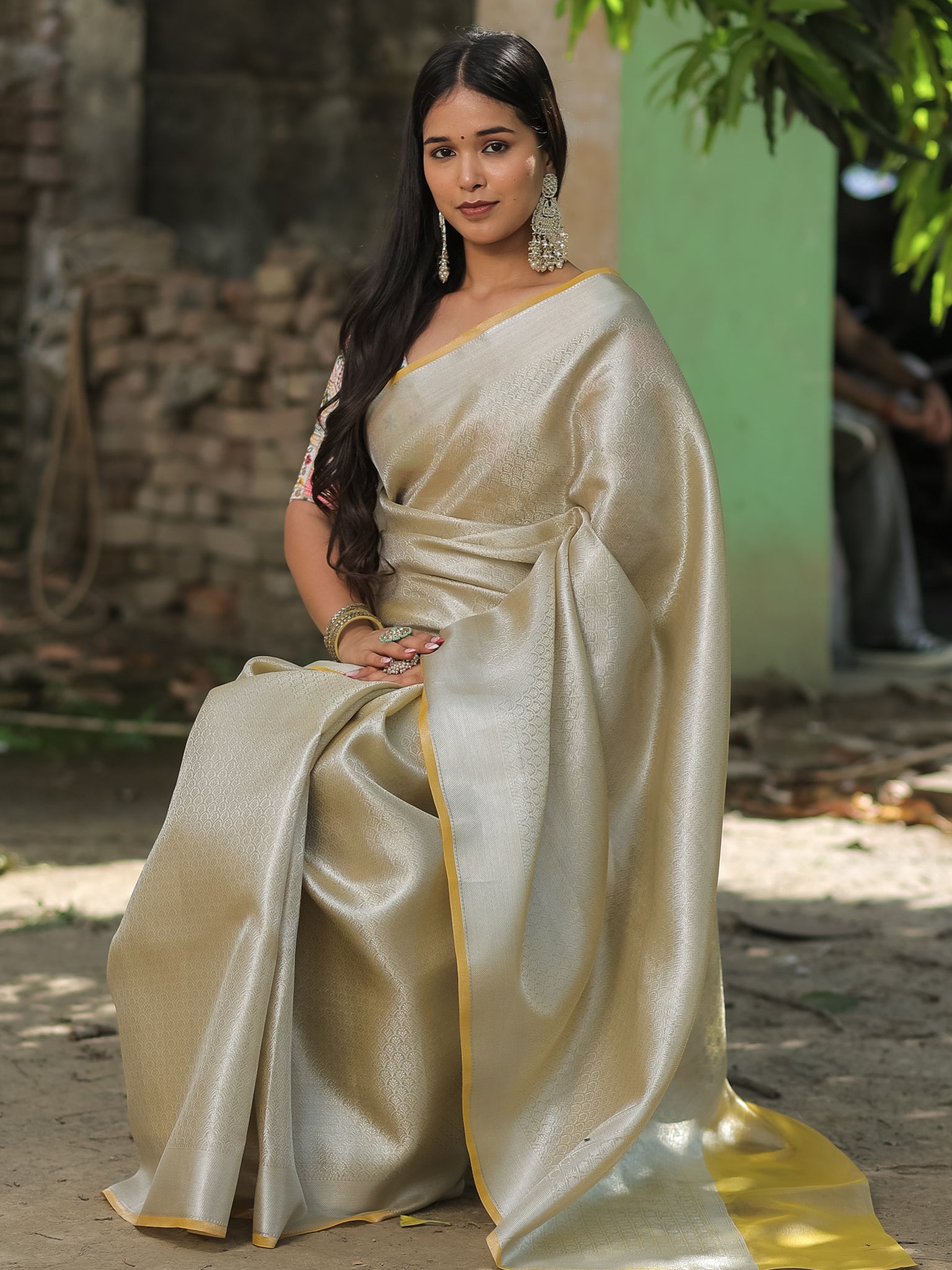 Banarasi Tissue Saree With Silver Weaving - Silver