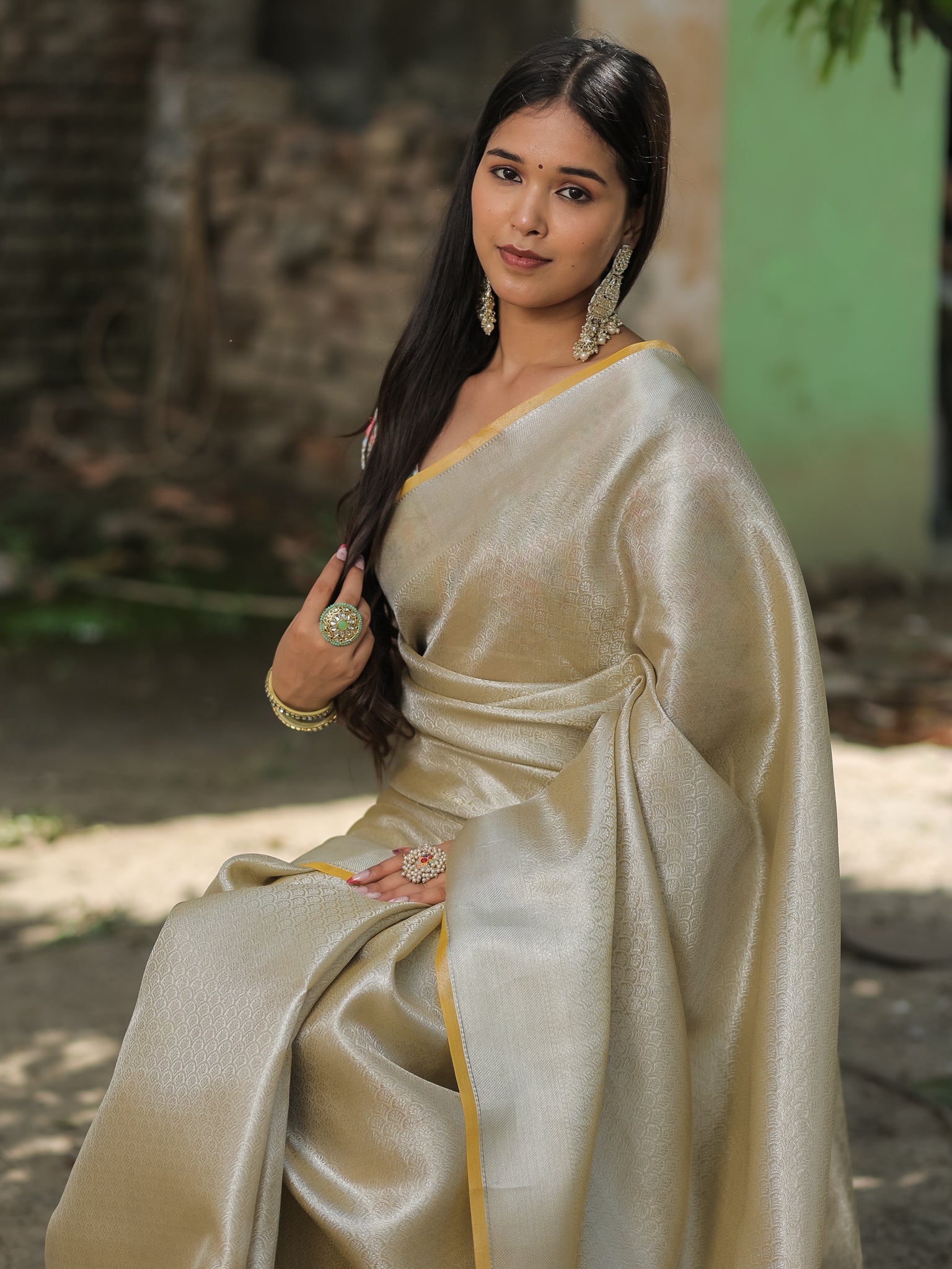 Banarasi Tissue Saree With Silver Weaving - Silver