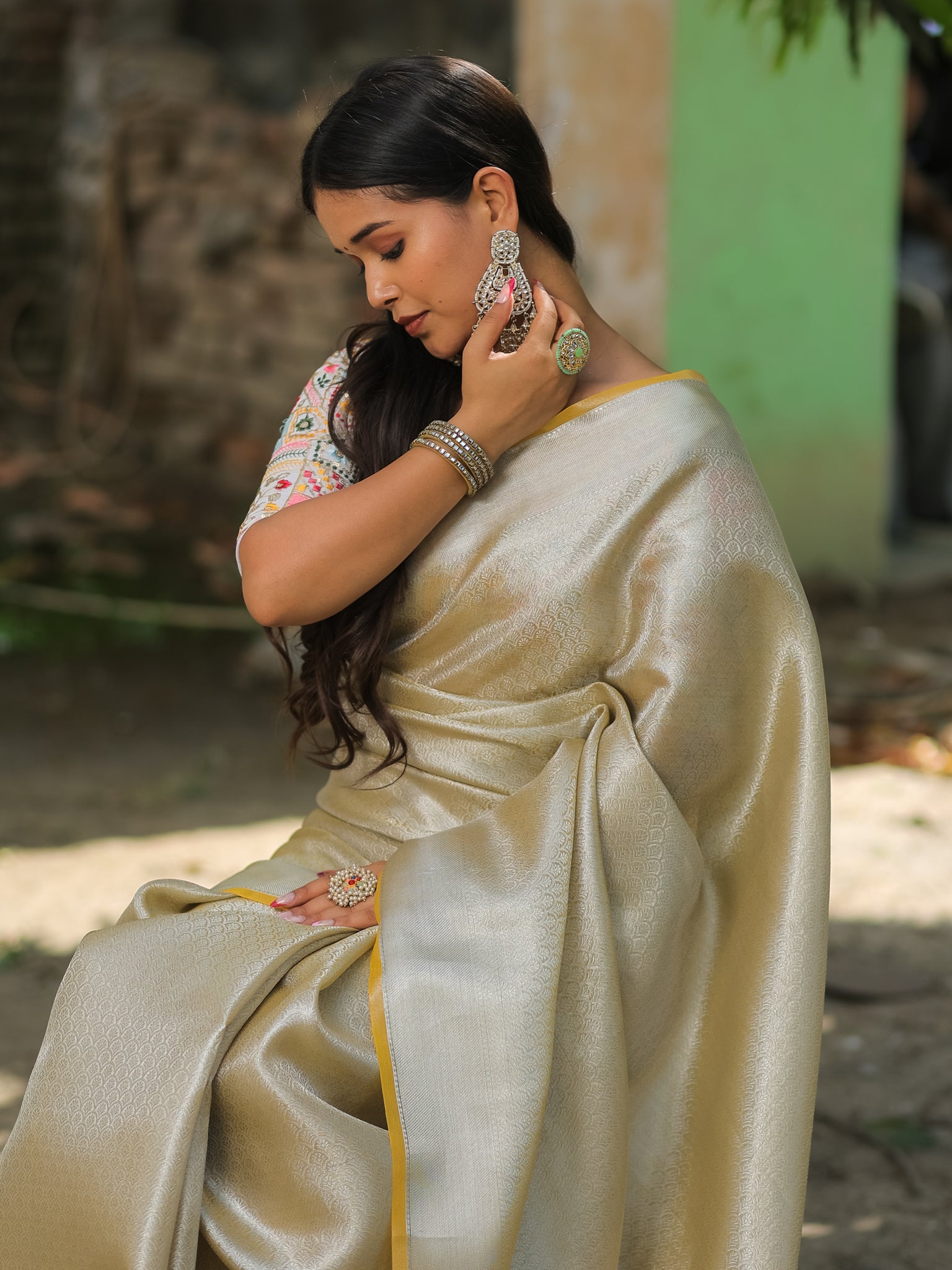 Banarasi Tissue Saree With Silver Weaving - Silver