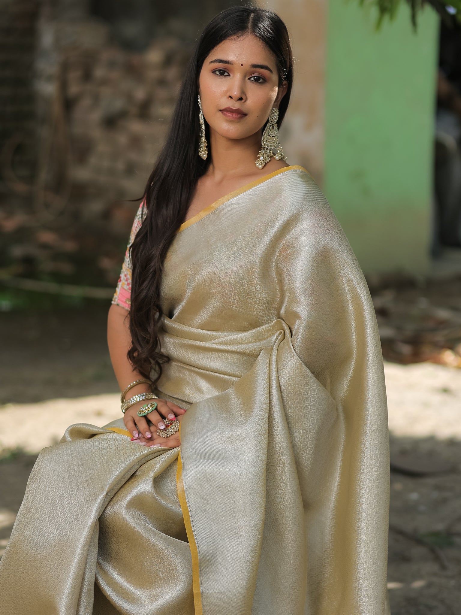 Banarasi Tissue Saree With Silver Weaving - Silver