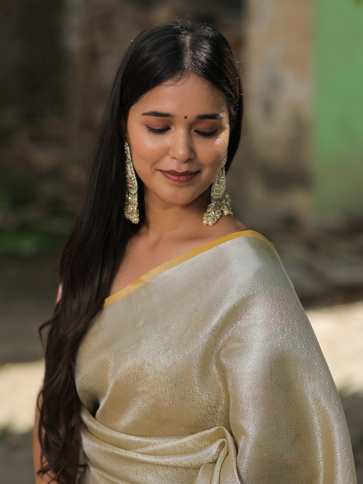 Banarasi Tissue Saree With Silver Weaving - Silver