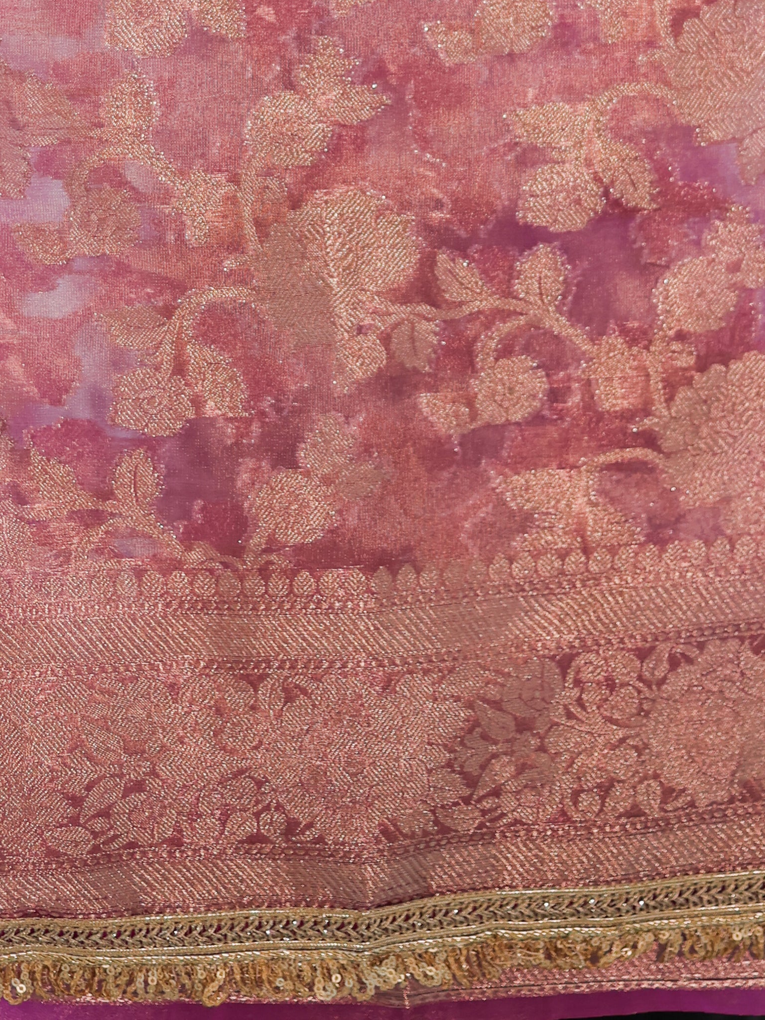 Banarasi Mirror Work Tissue Saree with Lace Border - Mauve