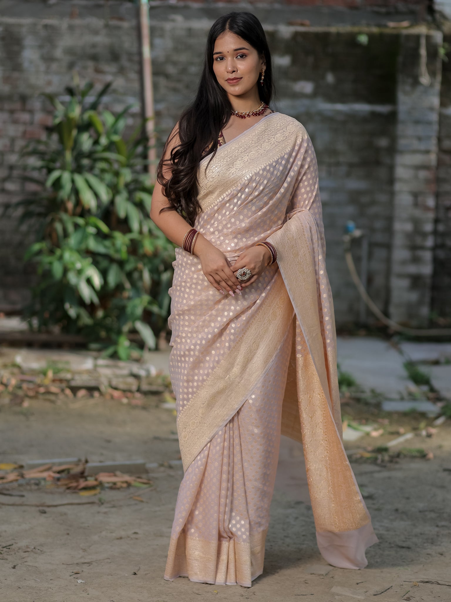 Banarasi Pure Khaddi Georgette Saree With Buti Weaving- Grey