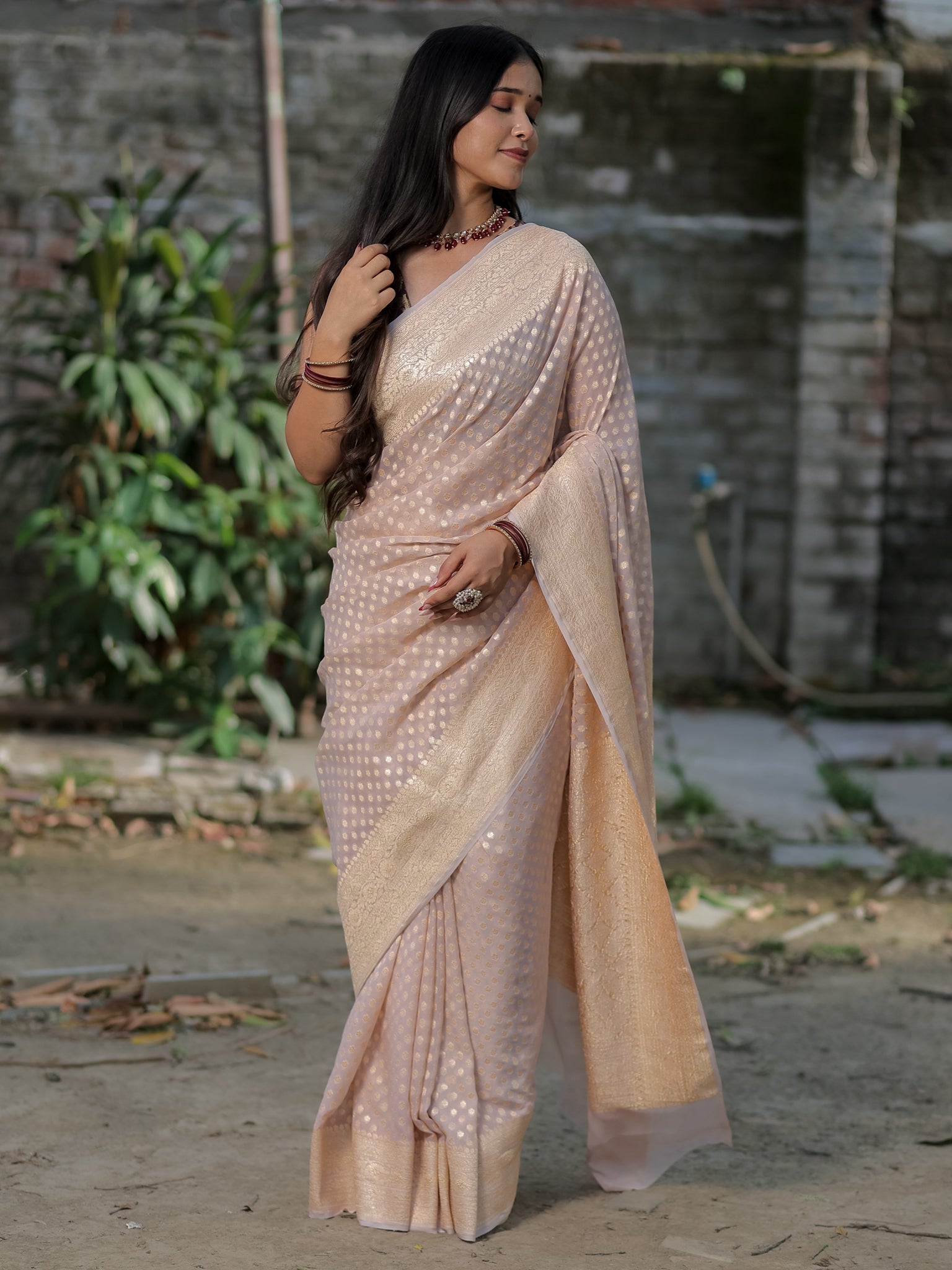 Banarasi Pure Khaddi Georgette Saree With Buti Weaving- Grey