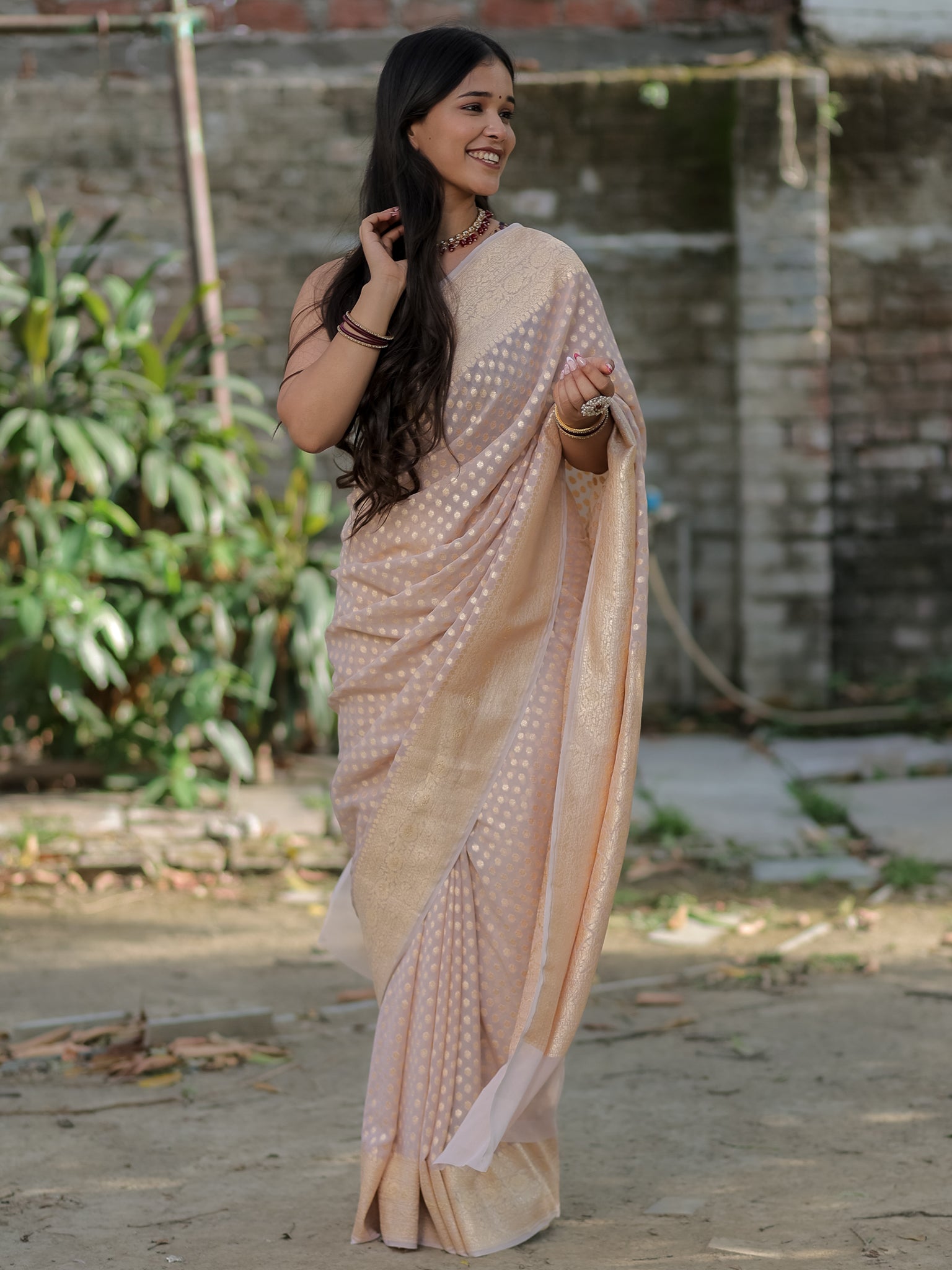 Banarasi Pure Khaddi Georgette Saree With Buti Weaving- Grey