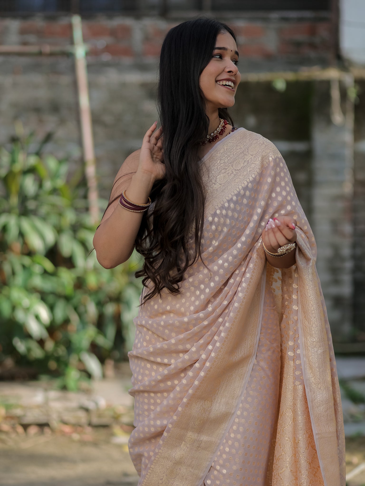 Banarasi Pure Khaddi Georgette Saree With Buti Weaving- Grey