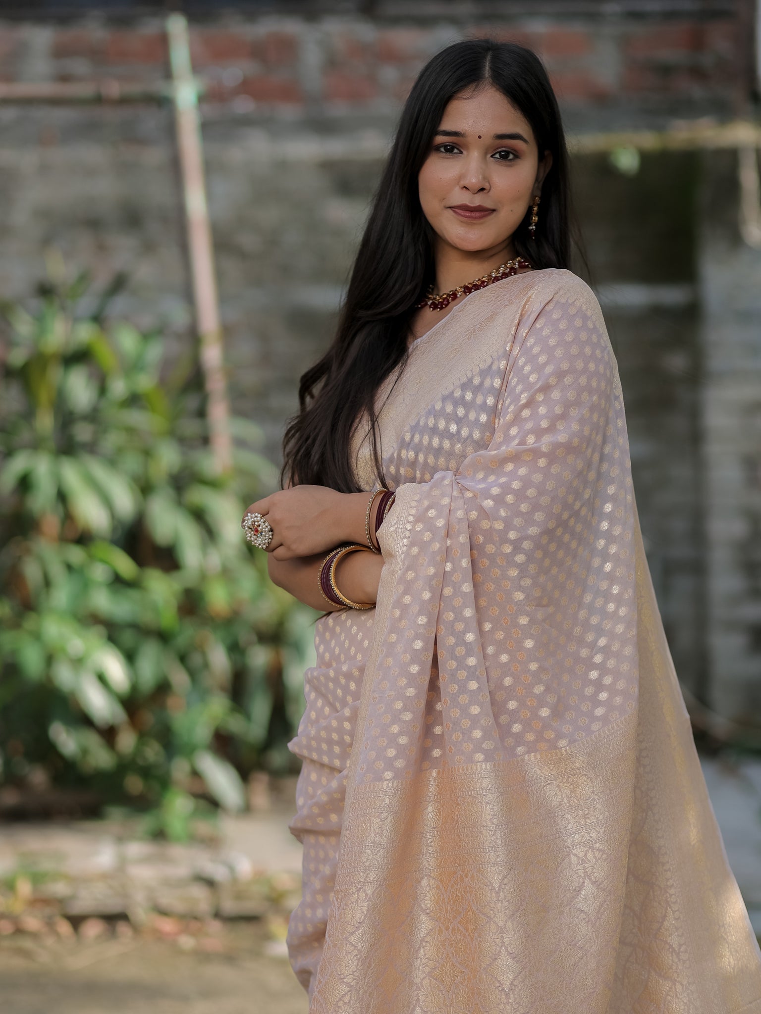 Banarasi Pure Khaddi Georgette Saree With Buti Weaving- Grey