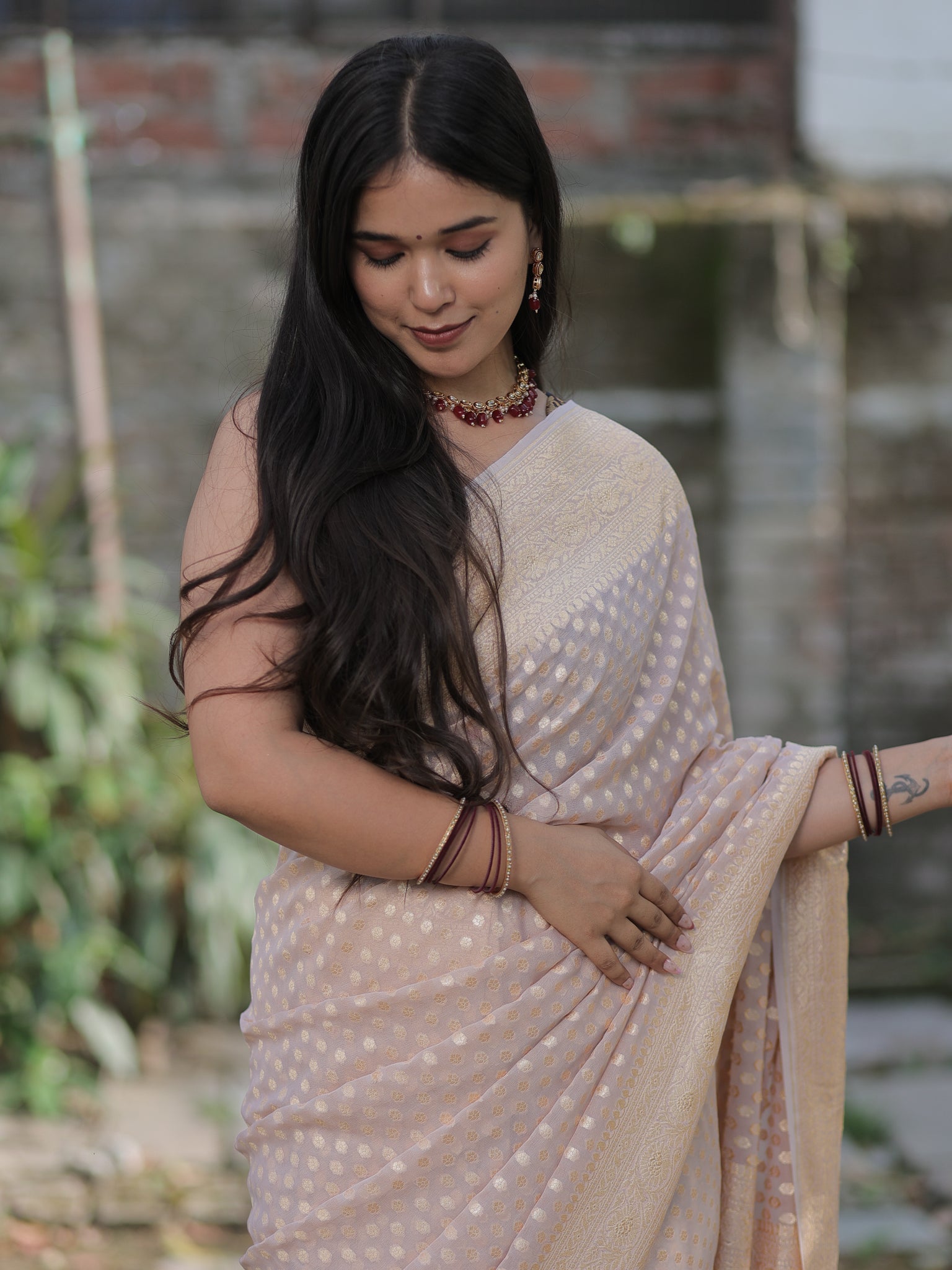 Banarasi Pure Khaddi Georgette Saree With Buti Weaving- Grey