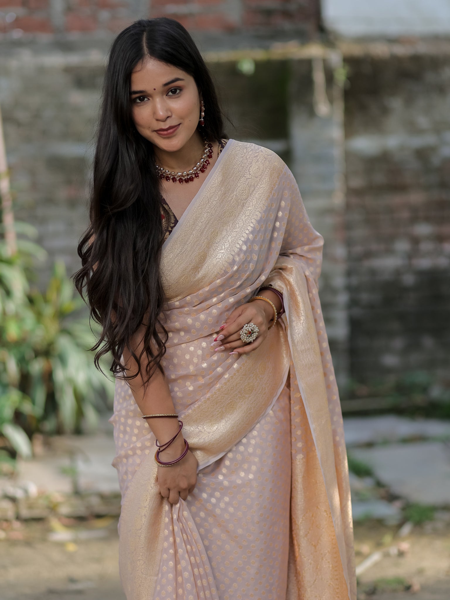 Banarasi Pure Khaddi Georgette Saree With Buti Weaving- Grey