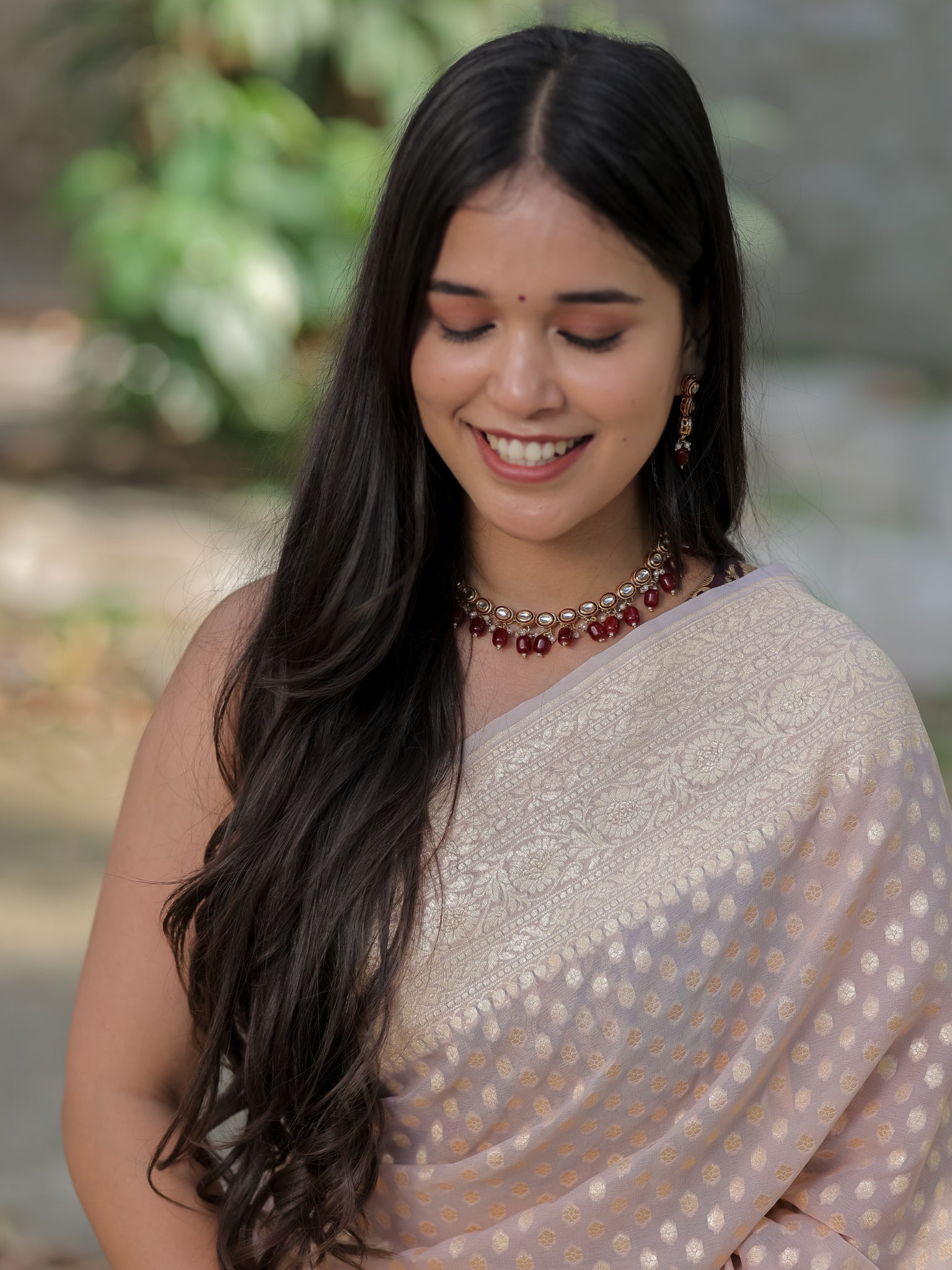 Banarasi Pure Khaddi Georgette Saree With Buti Weaving- Grey