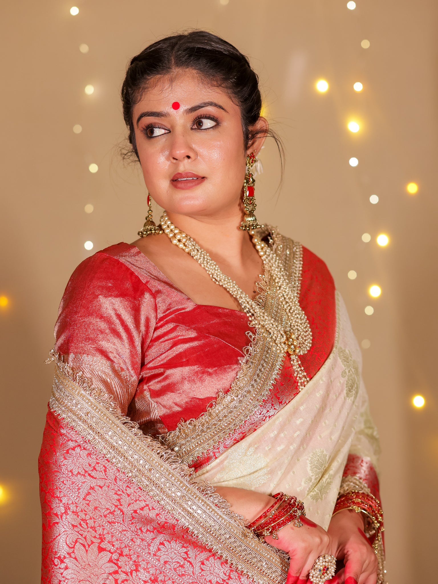 Banarasi Cotton Silk Saree With Lace Border- Off White