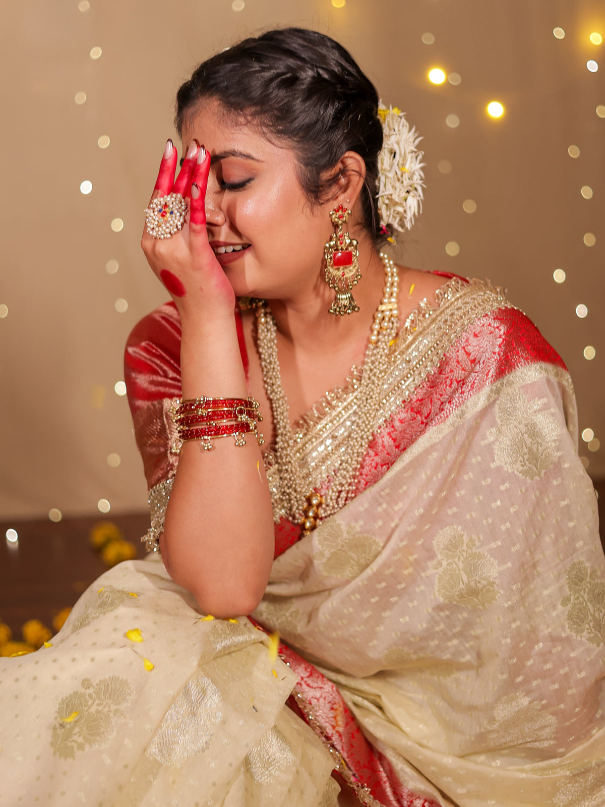 Banarasi Cotton Silk Saree With Lace Border- Off White