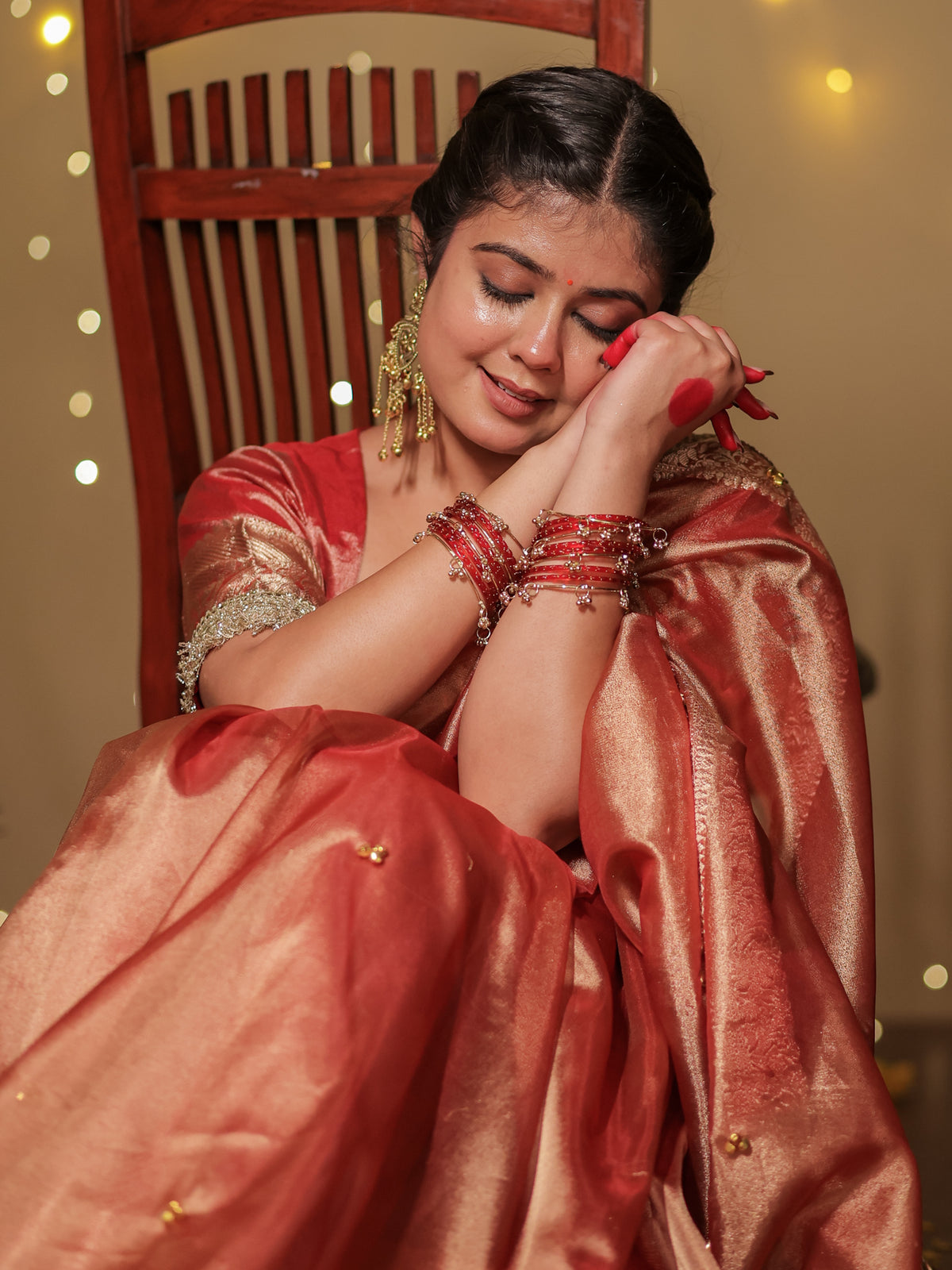Banarasi Ghungroo Work Tissue Saree with Lace Border - Rust