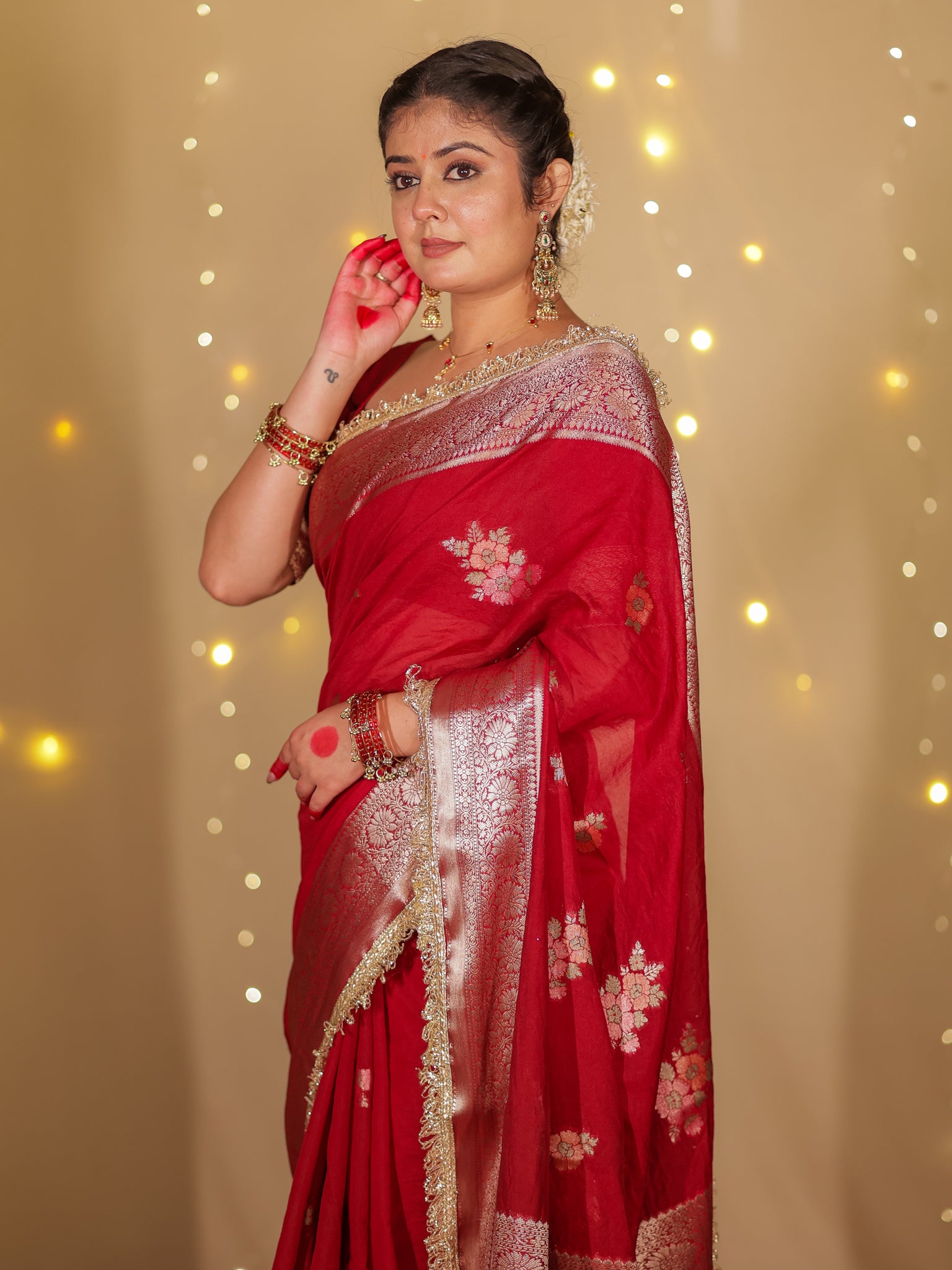 Banarasi Cotton Silk Saree With Zari Weaving & Lace Border- Maroon