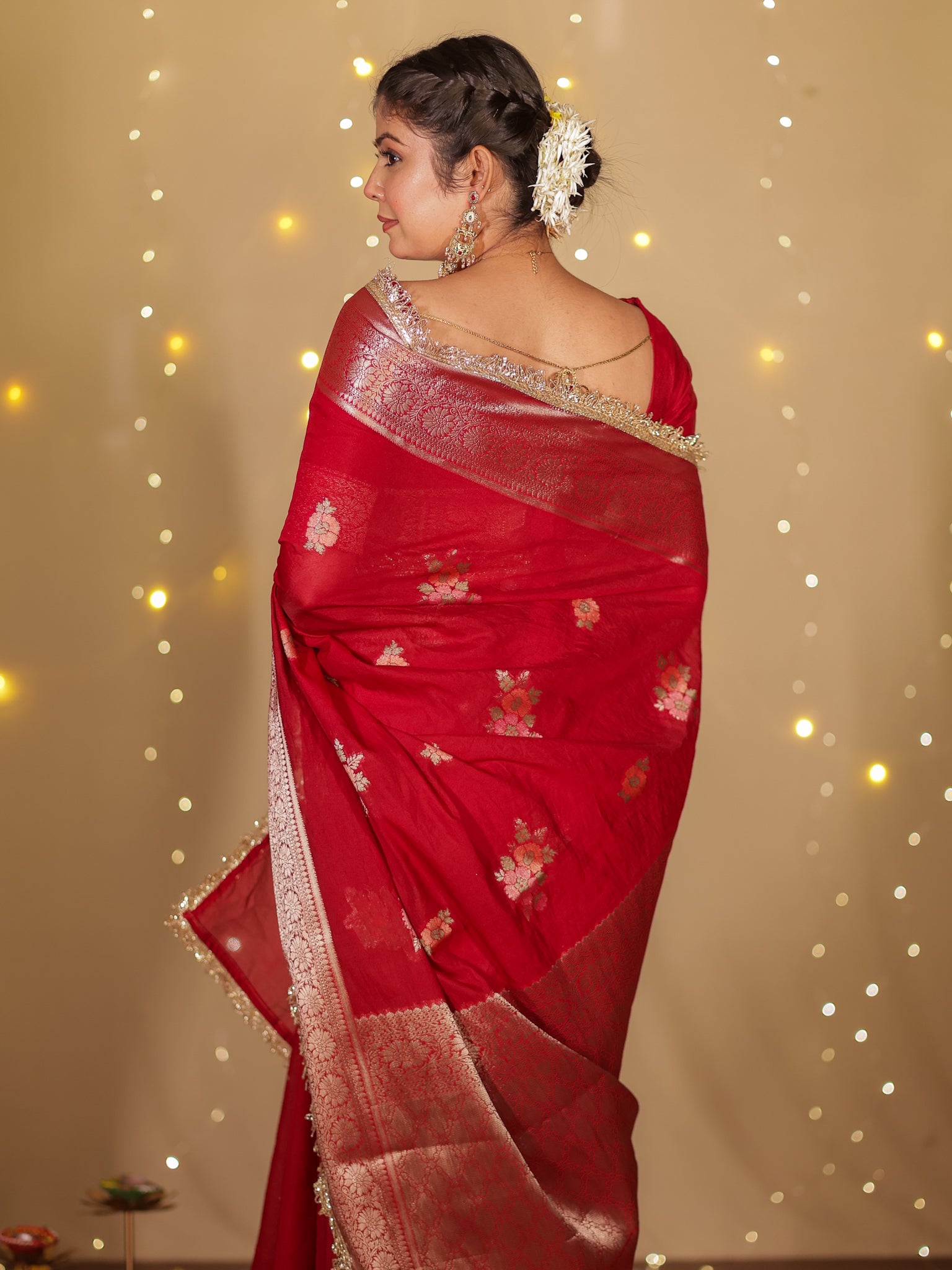 Banarasi Cotton Silk Saree With Zari Weaving & Lace Border- Maroon
