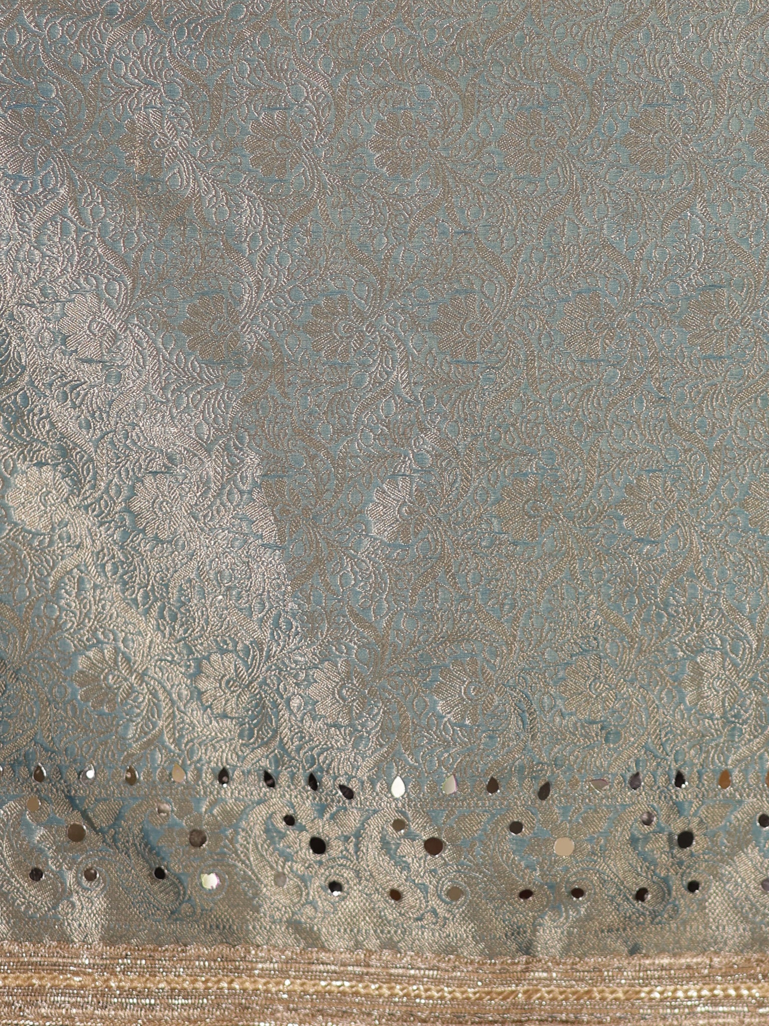 Banarasi Mirror Work Tissue Saree with Lace Border - Light Blue