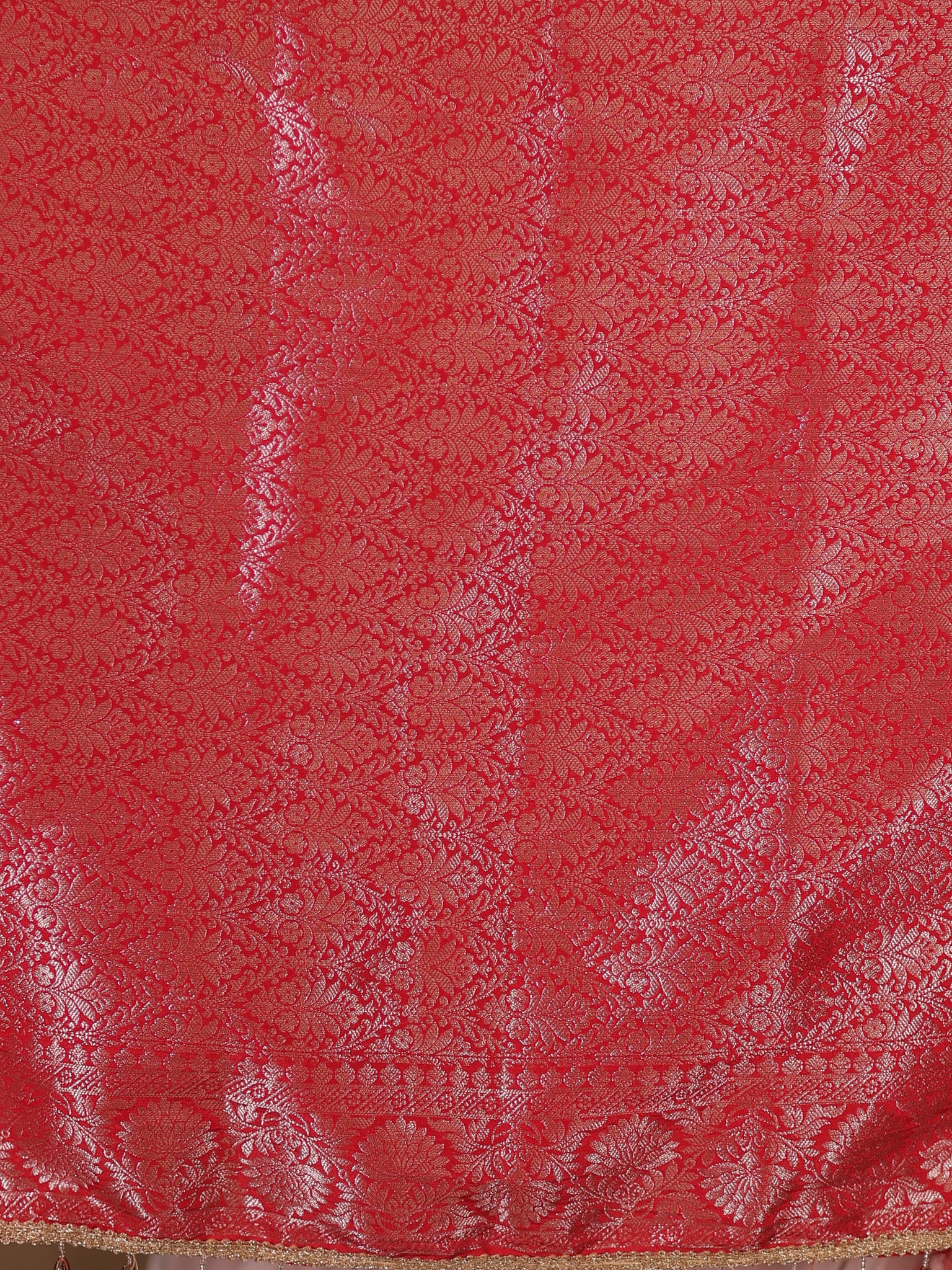 Banarasi Ghungroo Work Tissue Saree with Lace Border - Red