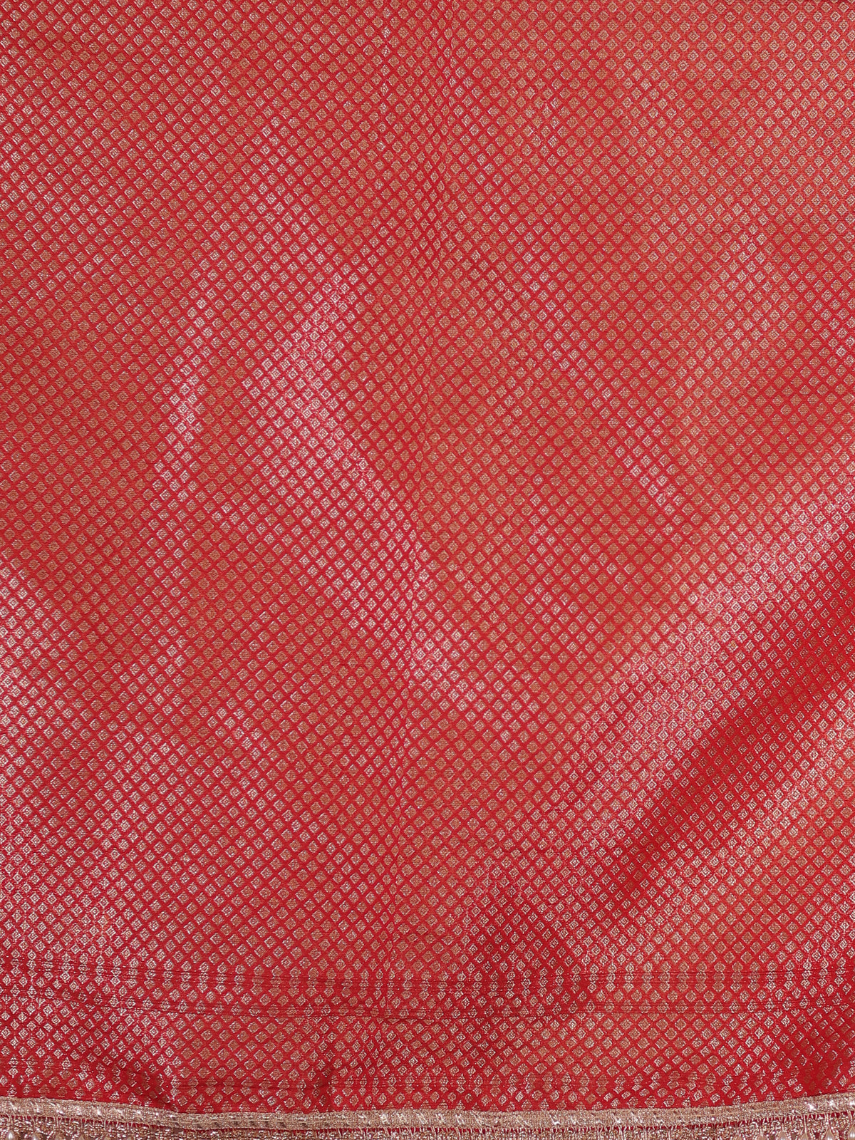 Banarasi Semi Georgette Saree With Lace Border- White & Red