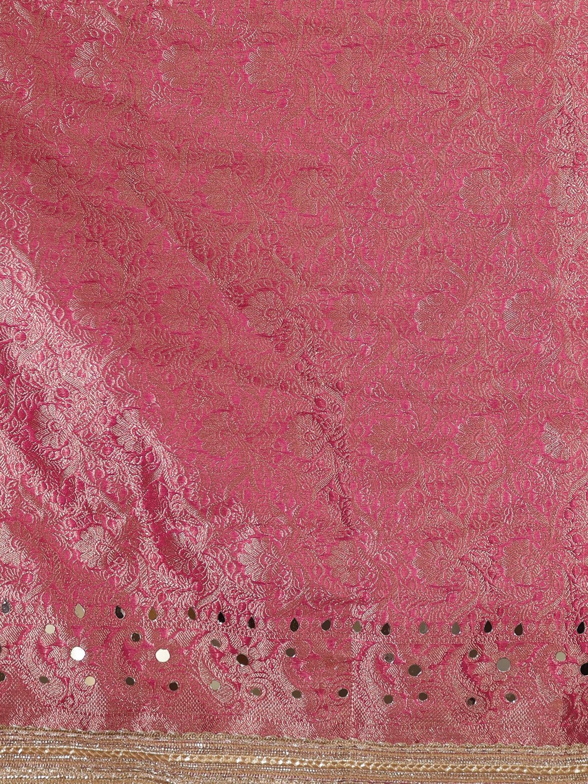 Banarasi Mirror Work Tissue Saree with Lace Border - Magenta