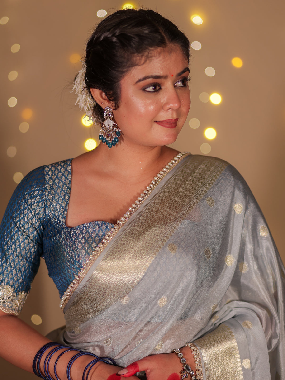 Banarasi Cotton Silk Saree With Zari Weaving & Lace Border- Grey