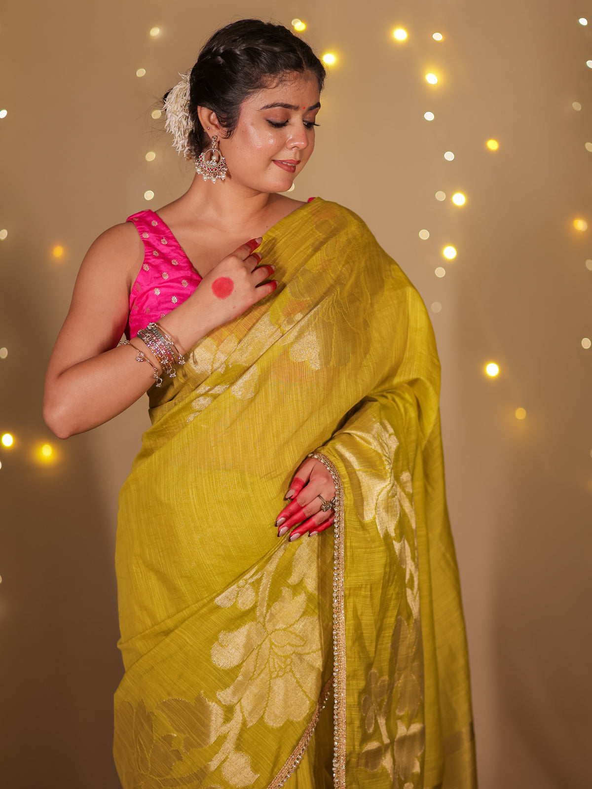 Banarasi Soft Cotton Saree With Lace Border- Green