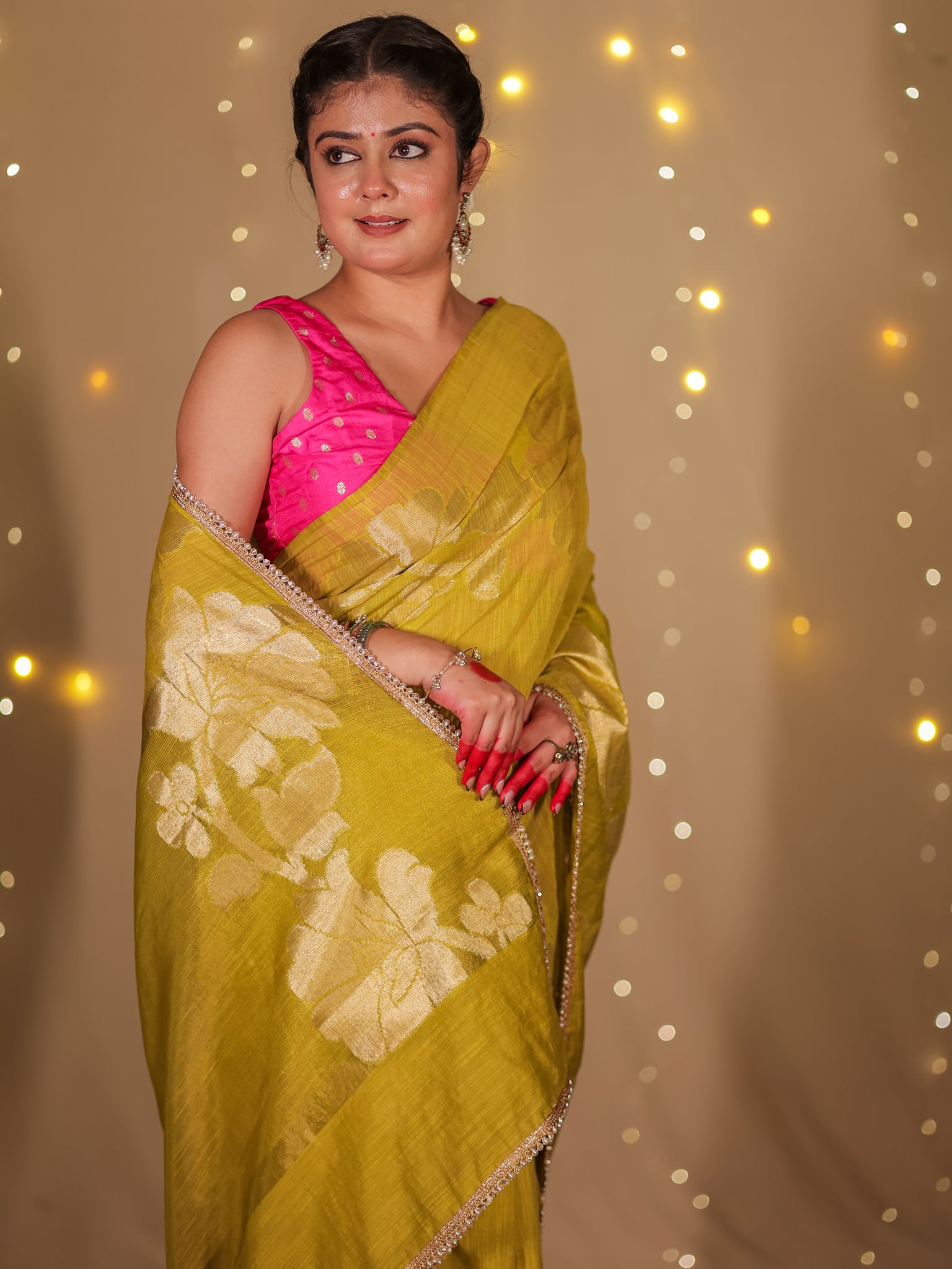 Banarasi Soft Cotton Saree With Lace Border- Green